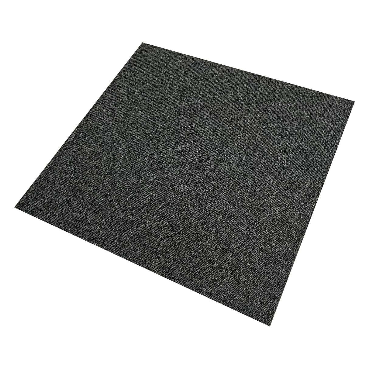 Dalles de moquette noir charbon, texture douce et résistante, dimensions 50cm x 50cm, idéales pour un revêtement élégant et moderne