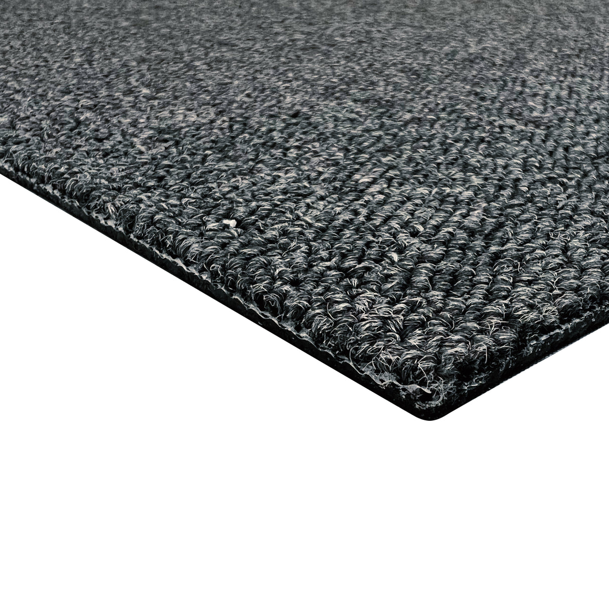 Dalles de moquette noir charbon, texture douce et dense, dimensions 50cm x 50cm, idéales pour un sol élégant et moderne