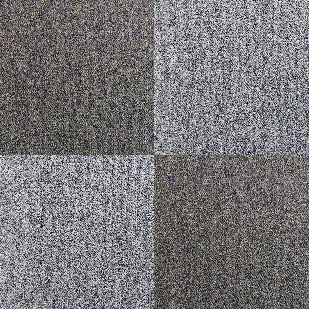 Dalles de moquette gris platine, texture douce, motifs en quadrants, dimensions 50cm x 50cm, parfaites pour un sol moderne
