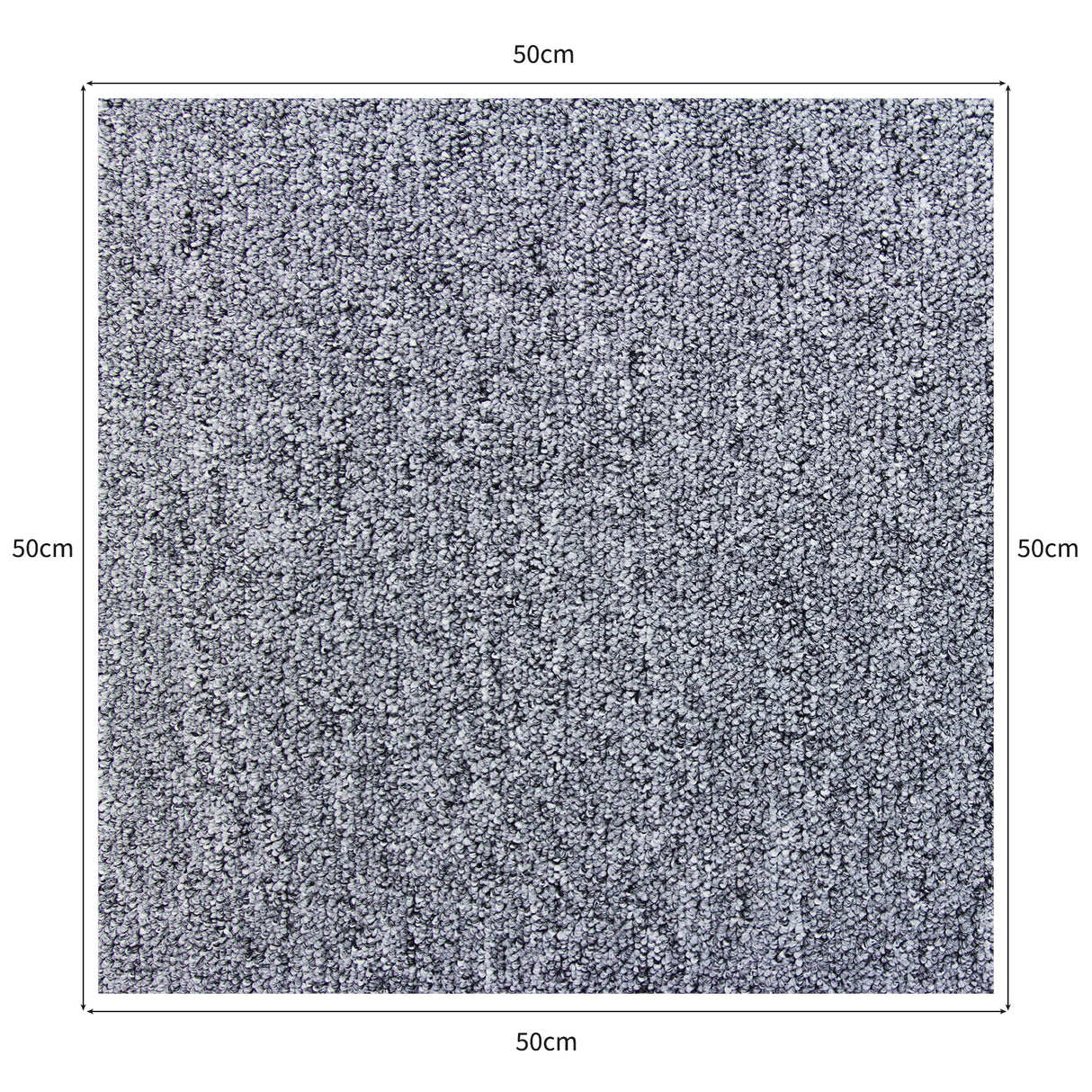 Dalles de moquette gris platine, texture douce et pelucheuse, dimensions 50cm x 50cm, parfaites pour un sol élégant et moderne