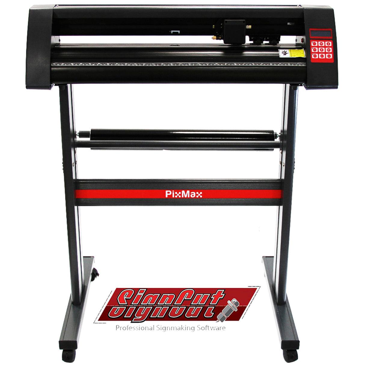 Plotter de découpe vinyle PixMax 72 cm avec un design noir et rouge, équipé d'un logiciel SignCut Pro pour des créations précises