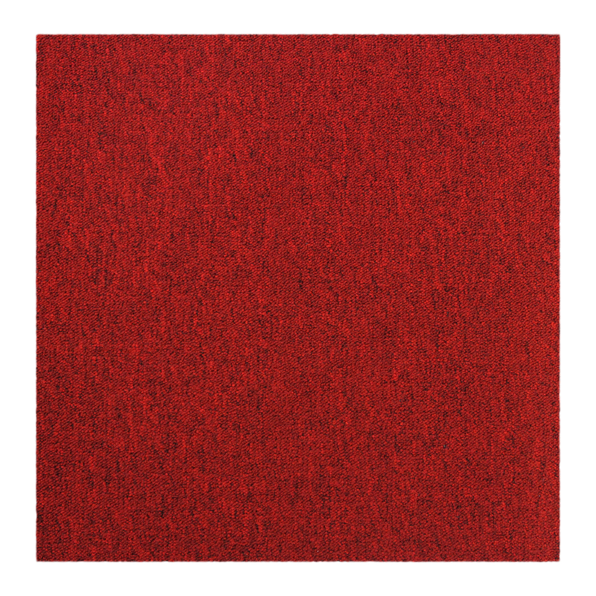 Dalle de moquette rouge écarlate, texture douce et légèrement texturée, mesurant 50 cm x 50 cm, idéale pour revêtir les sols