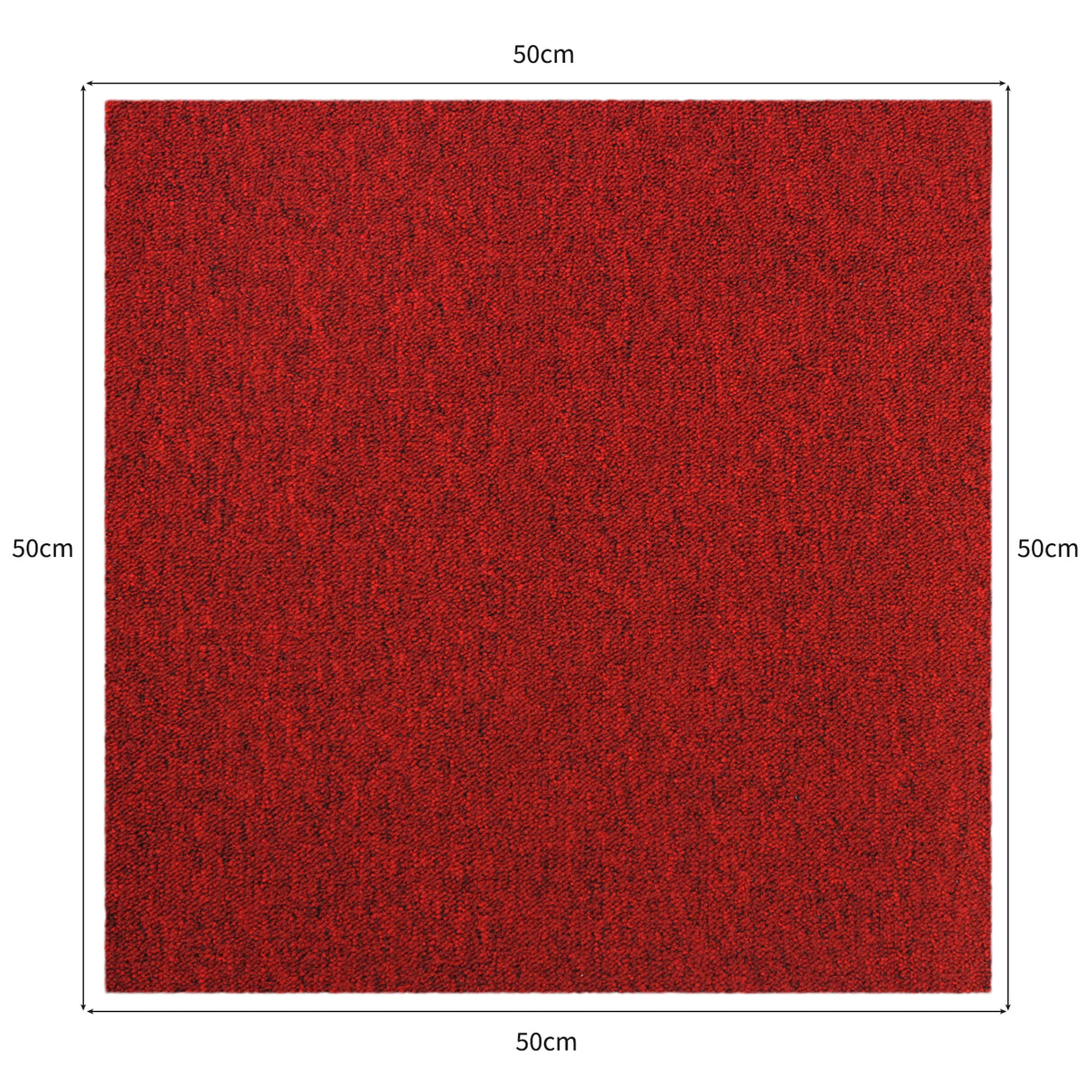 Dalles de moquette rouge écarlate de 50 cm x 50 cm, texture douce et dense, parfaites pour un aménagement intérieur chaleureux et moderne