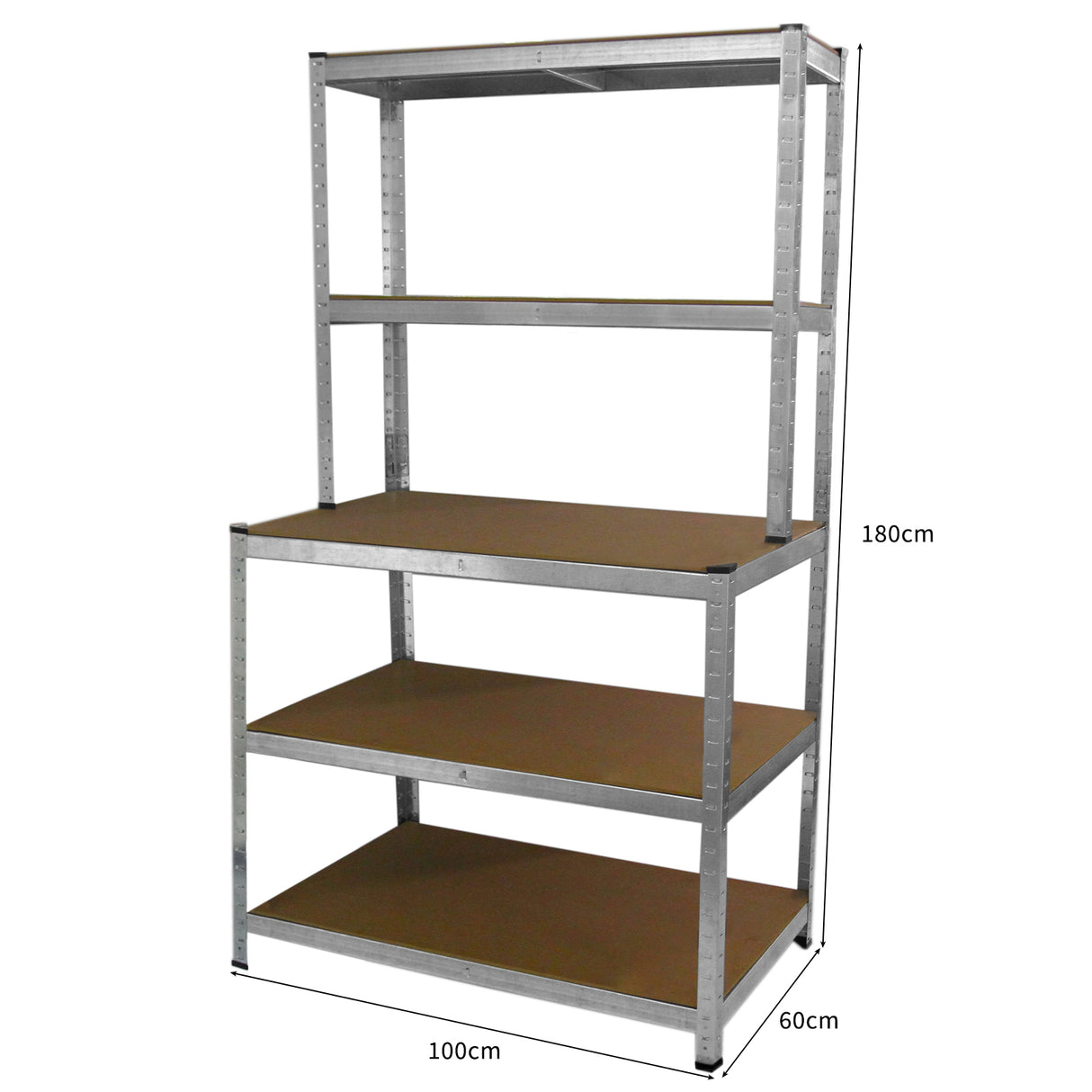 Rayonnage en acier galvanisé de 90 cm avec quatre étagères en bois, robuste et spacieux, idéal pour le rangement et l'organisation