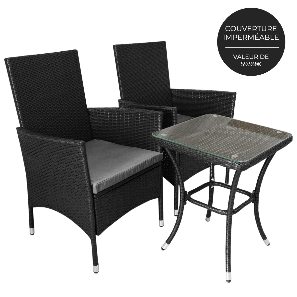 Jardí Set Bistro en Rotin Noir