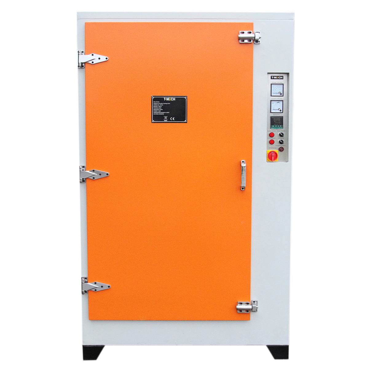Four de séchage pour revêtement peinture, avec une porte orange vif, un boîtier gris, et un panneau de contrôle sur le côté