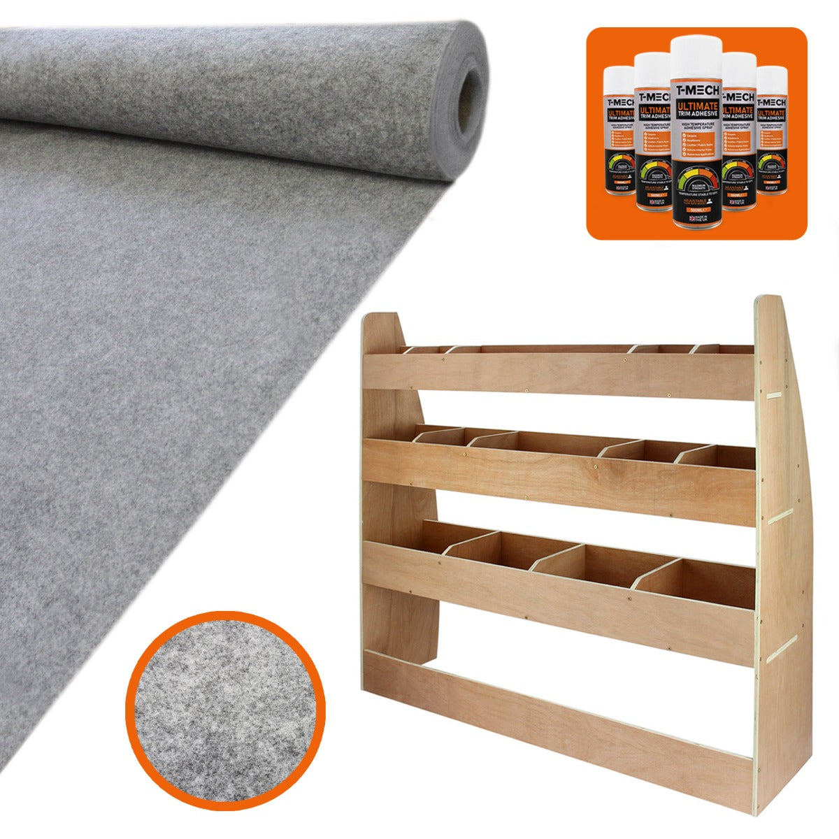 Doublure intérieure en feutre gris clair et rangement en MDF pour VW Caddy Maxi, avec texture douce et finition élégante