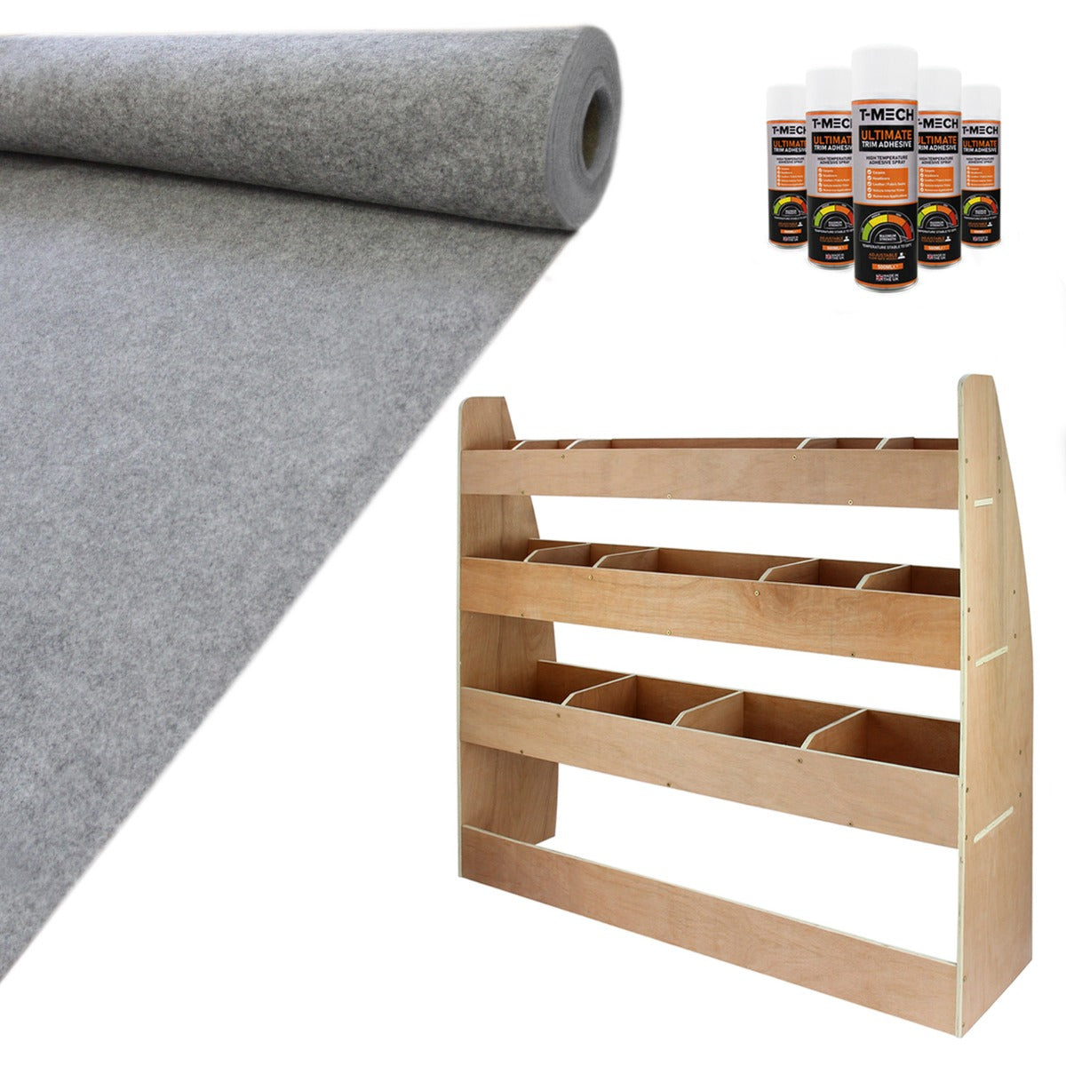 Doublure intérieure en feutre gris clair de 11m² et rangement en MDF pour VW Caddy Maxi, texture douce et finition soignée