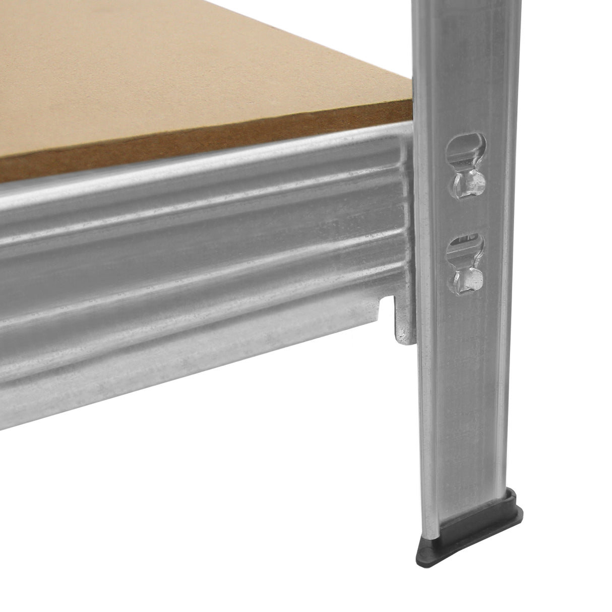 Rayonnage en acier galvanisé avec étagère en bois, finition lisse, couleur argentée, conçu pour une robustesse optimale et un rangement efficace