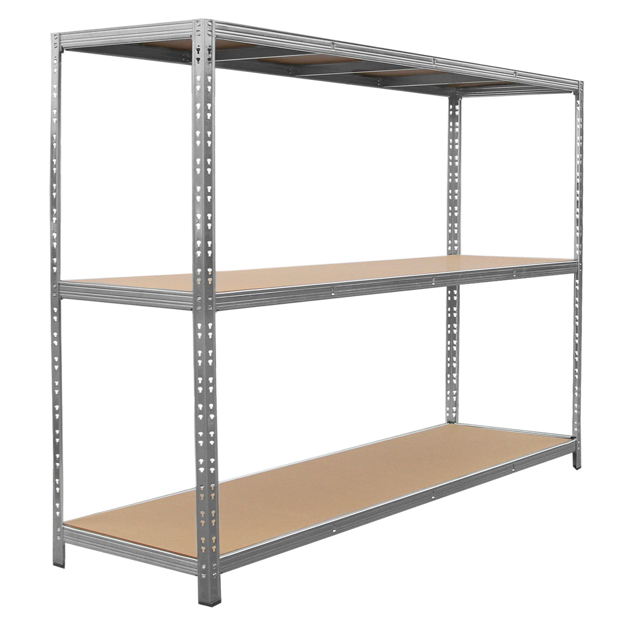 Rayonnage en acier galvanisé de 60cm x 200cm x 186cm avec trois étagères en bois, finition lisse et robuste, idéal pour le stockage