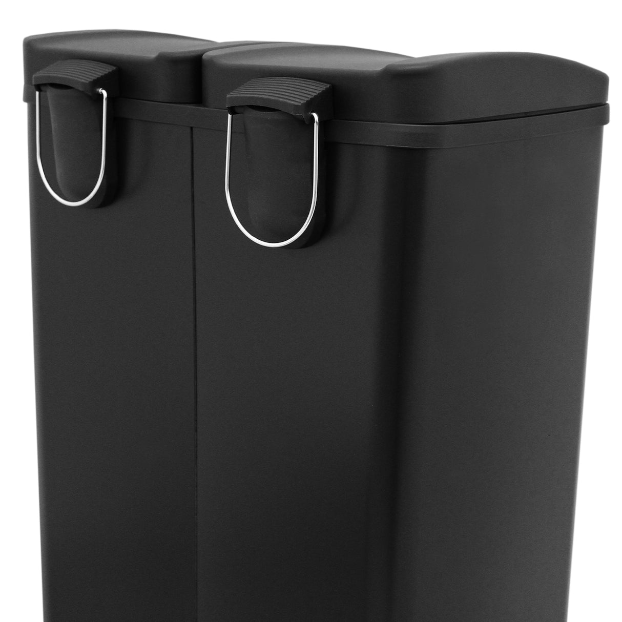 Poubelle de recyclage à double bac de 60 L, finition noire mate, avec poignées en métal et design moderne et épuré