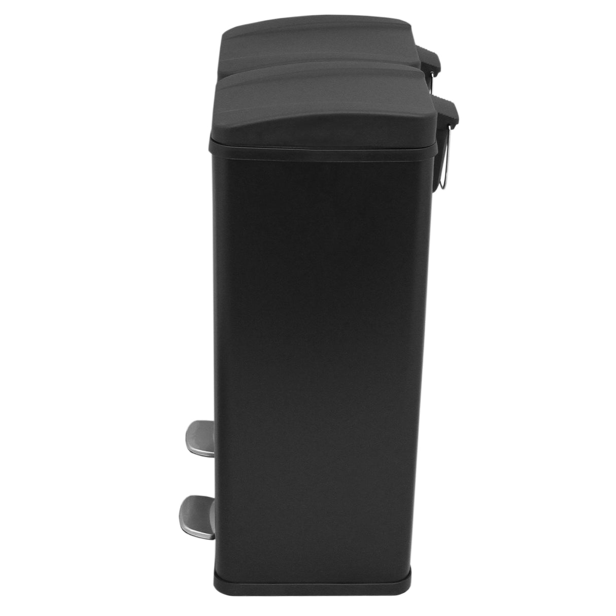 Poubelle de recyclage à double bac de 60 L, finition noire mate, avec couvercles en plastique et pédales en acier inoxydable