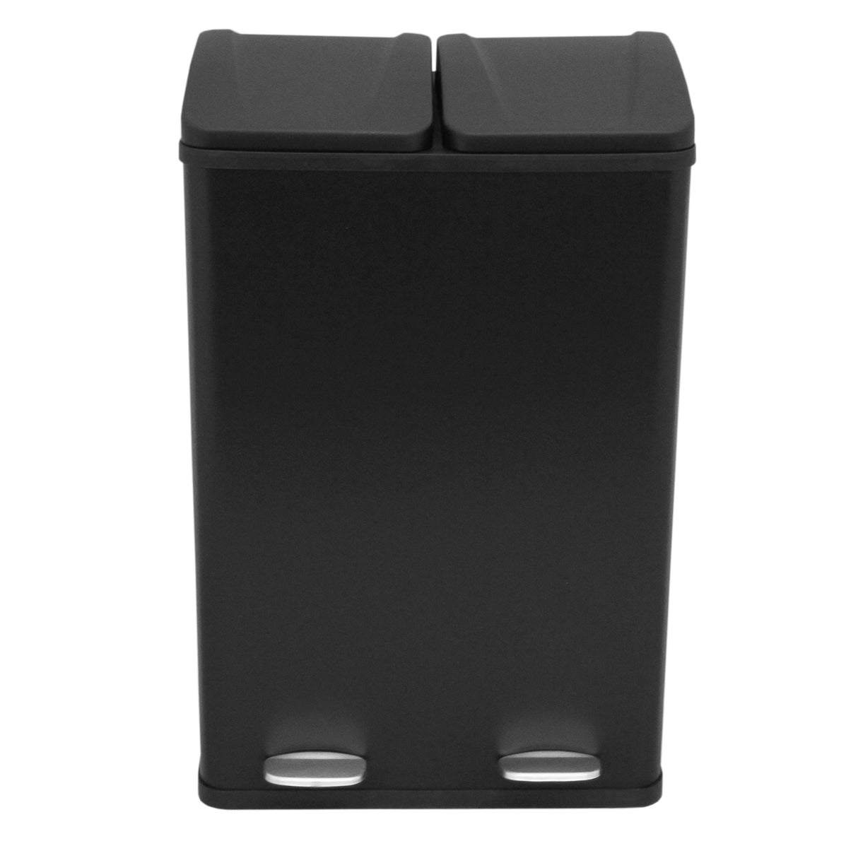 Poubelle de recyclage noire à double bac de 60 L, avec couvercles séparés et poignées pour un tri facile des déchets