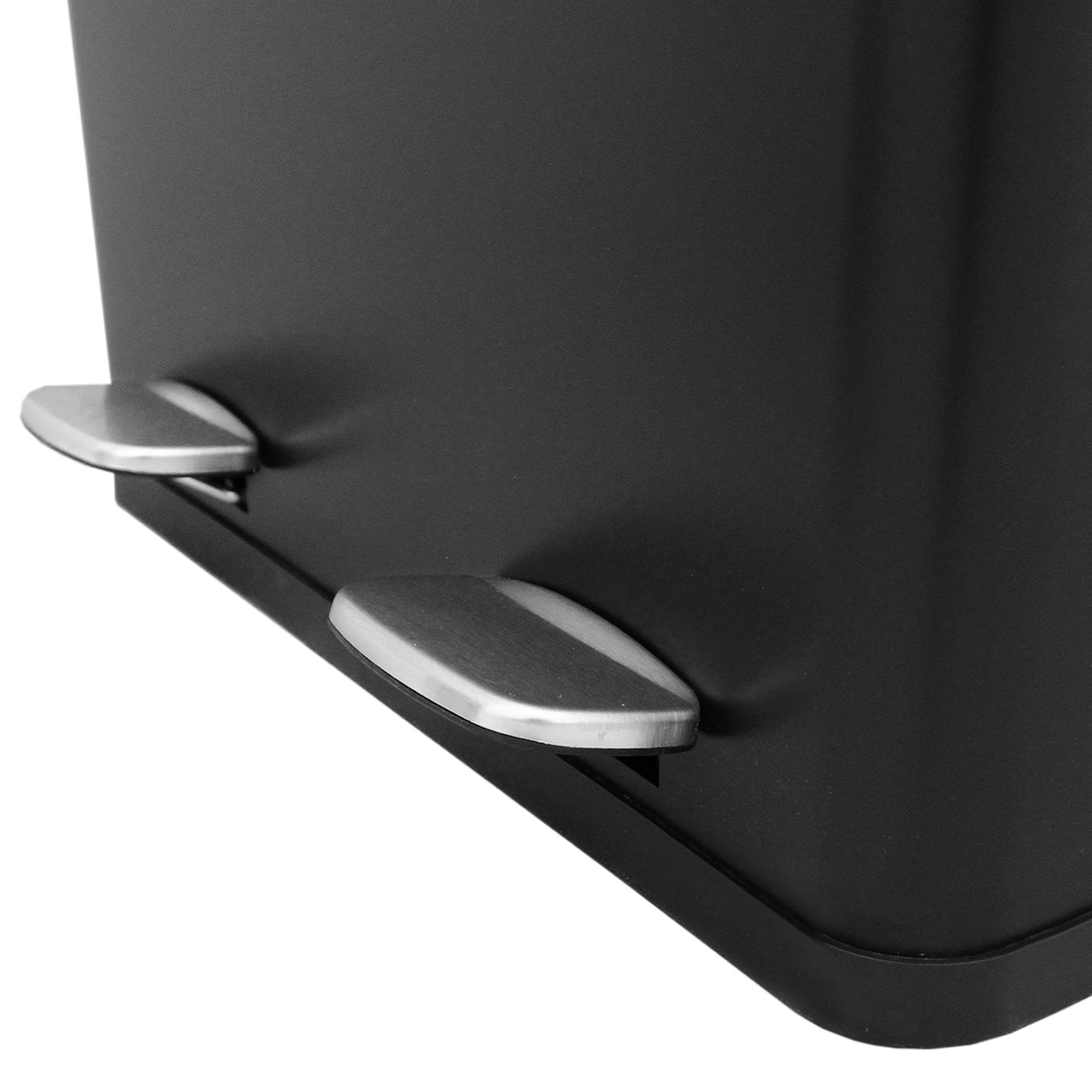 Poubelle de recyclage noire à double bac de 60 L avec pédales en acier inoxydable, finition mate et design moderne et épuré