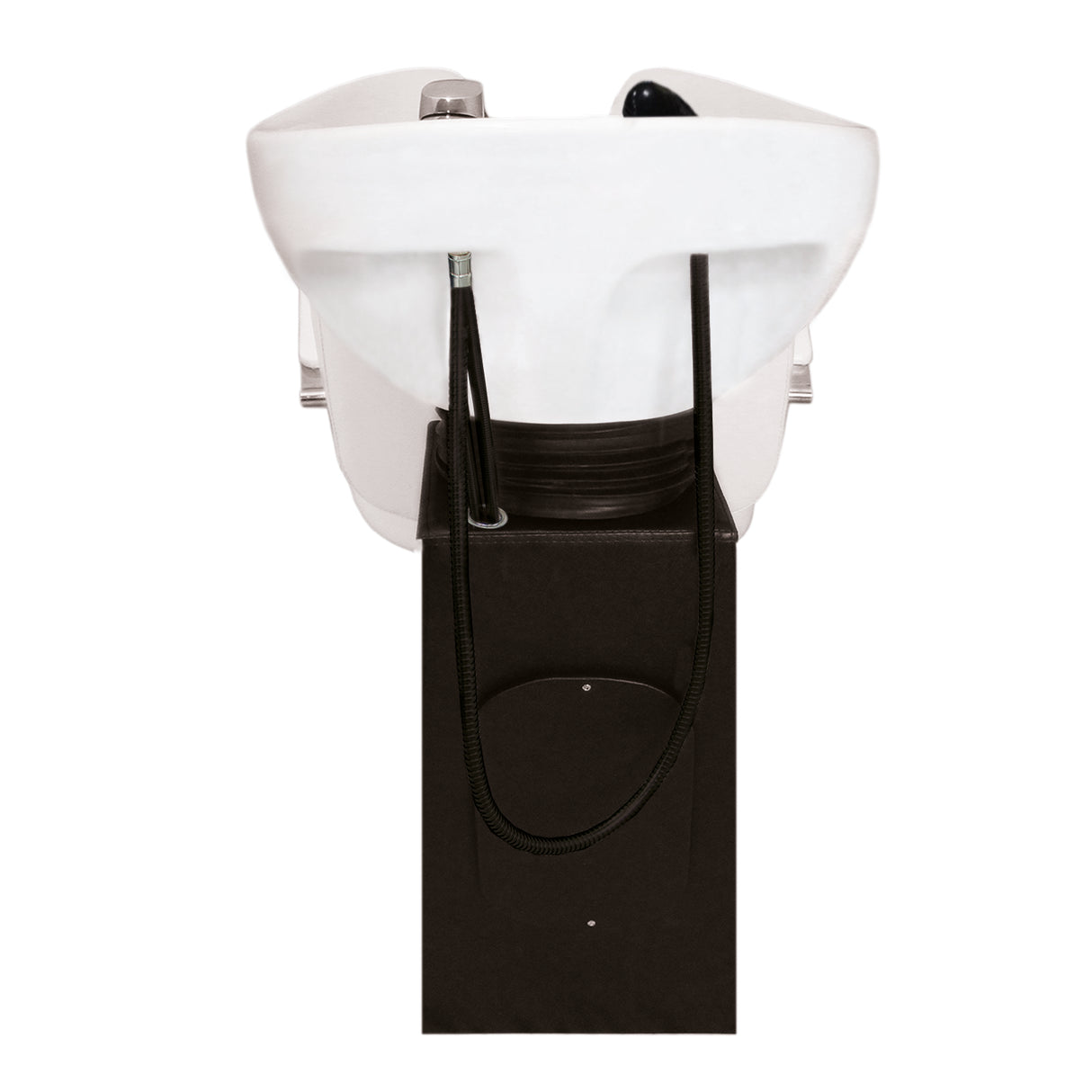 Fauteuil de salon de coiffure blanc avec lavabo intégré, design moderne, surface lisse et base noire élégante, idéal pour les professionnels