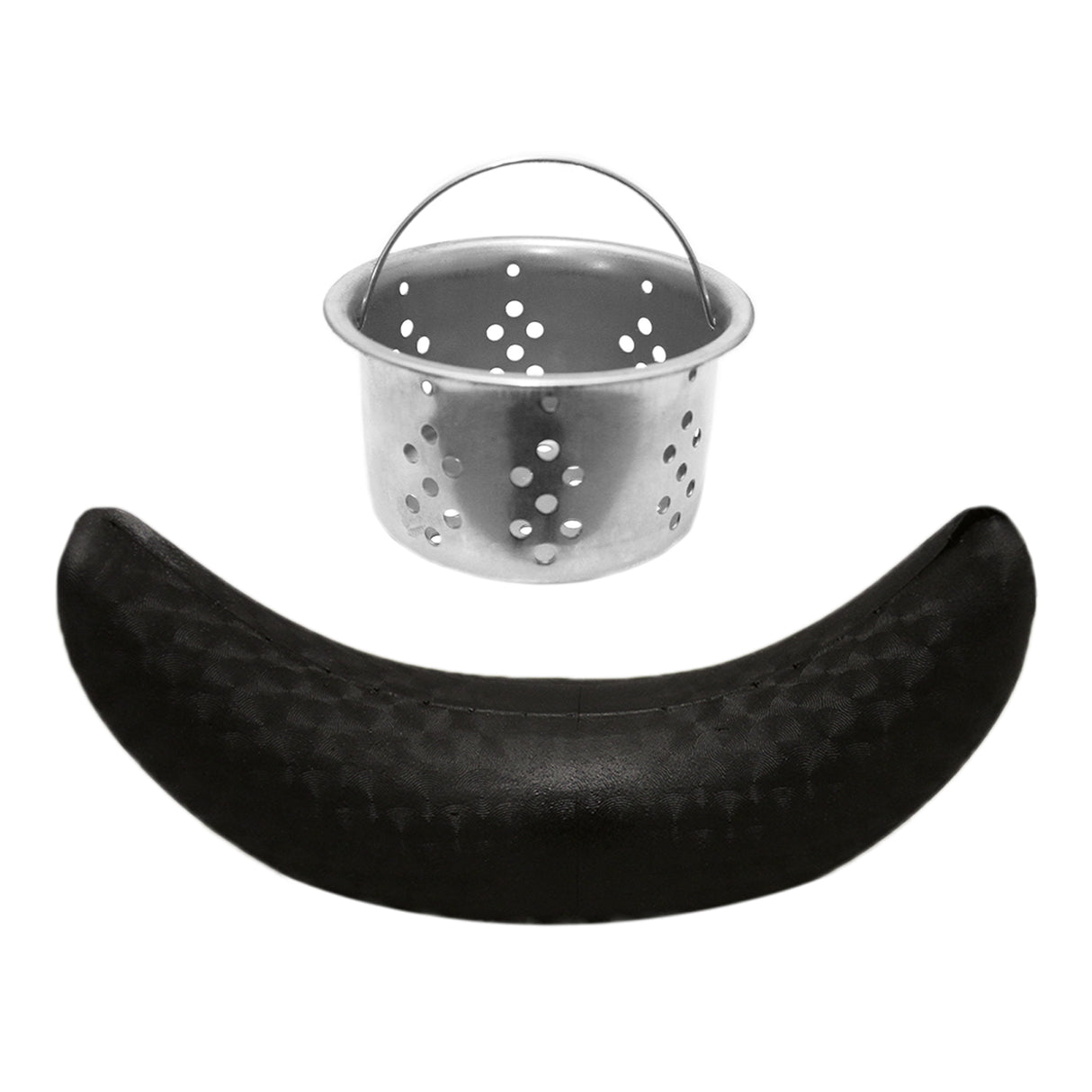 Fauteuil de salon de coiffure noir avec un lavabo en métal argenté, courbé et ergonomique, idéal pour le confort du client