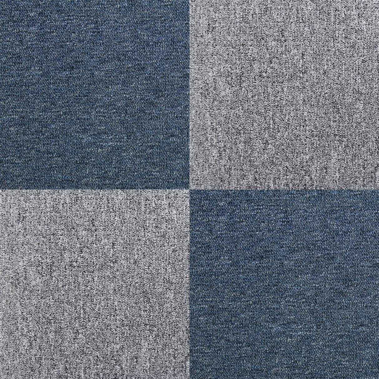 Dalles de moquette bleu tempête et gris, 50cm x 50cm, texture douce et résistante, idéale pour revêtir les sols avec style