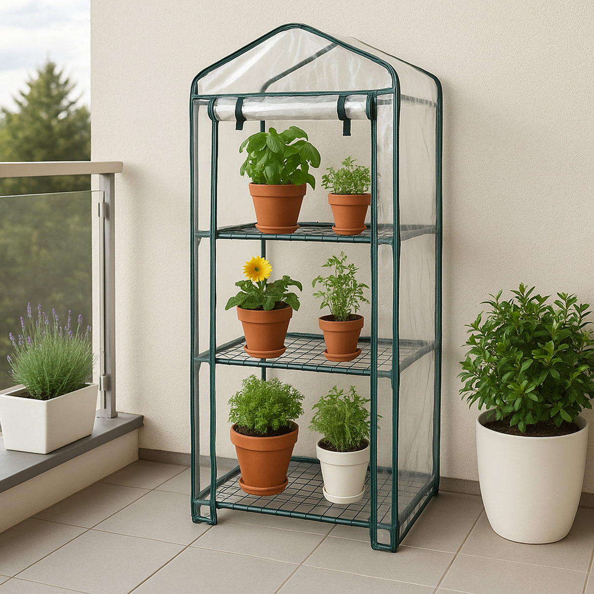 Mini Serre à 4 étagère avec Couverture en PVC