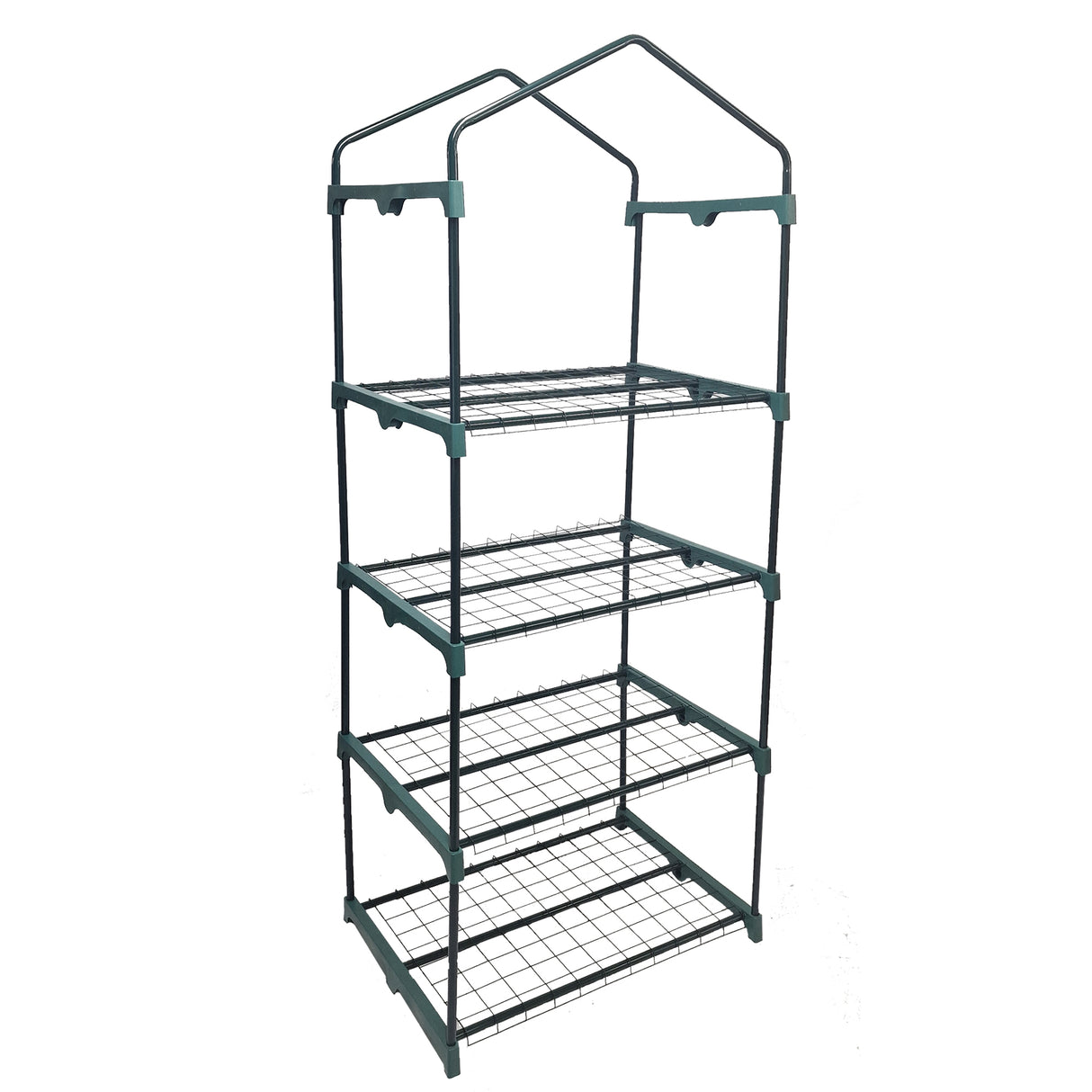 Mini serre à 4 étagères en métal noir avec structure en treillis, idéale pour cultiver des plantes en intérieur ou extérieur