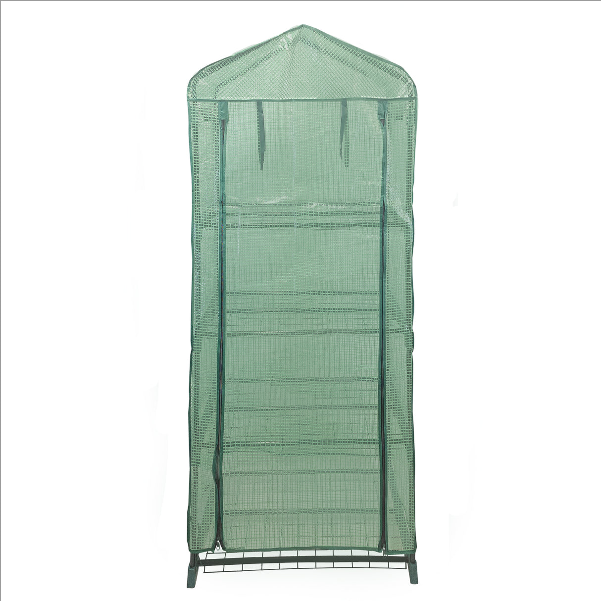 Mini serre à 4 étagères en métal vert, recouverte d'une toile en PE, idéale pour cultiver des plantes en intérieur ou extérieur