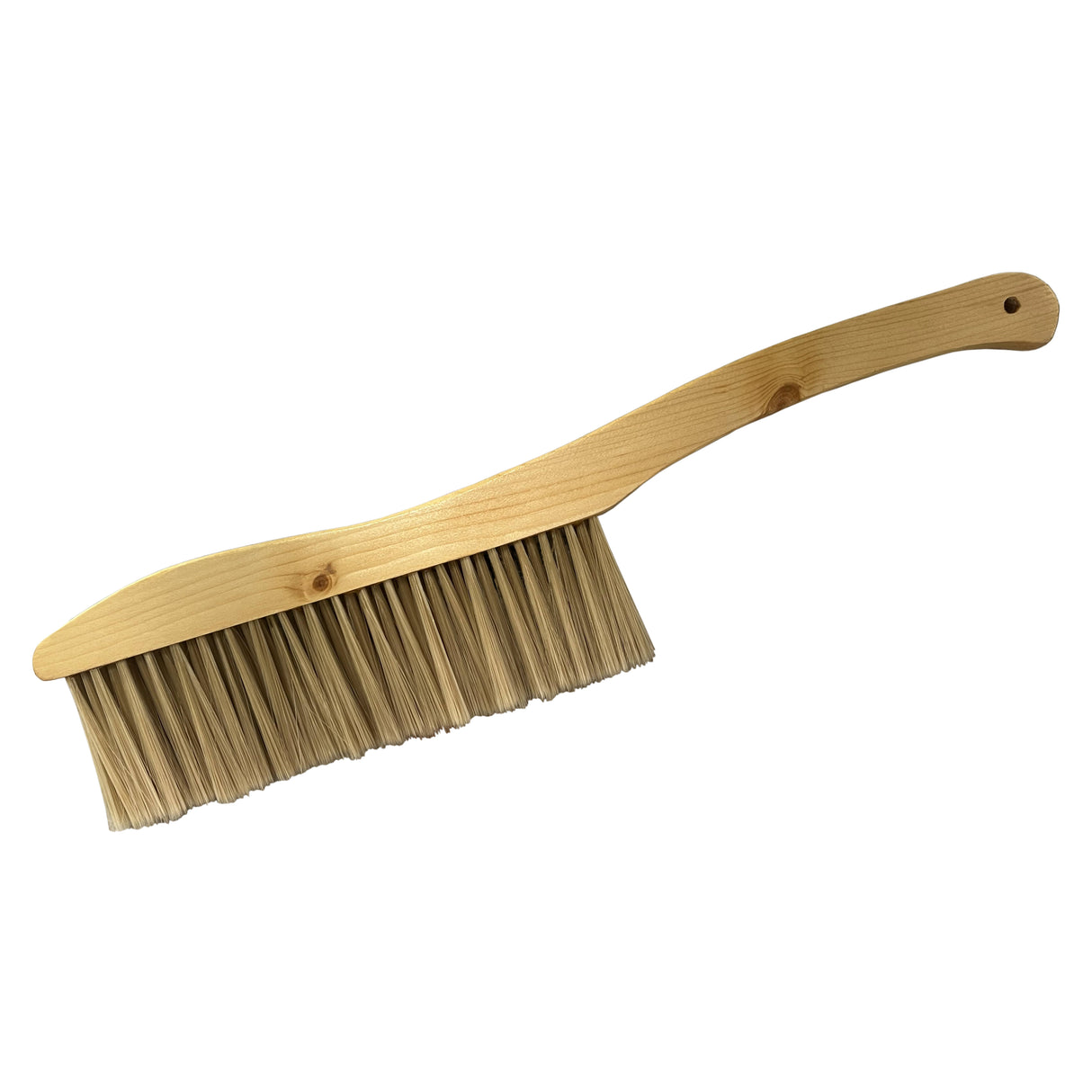 Brosse en bois clair avec des poils doux, idéale pour nettoyer les cadres de ruche et extraire le miel en douceur