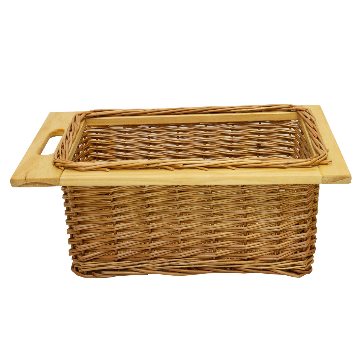 Paniers coulissants en pin naturel, tressés, avec poignées en bois, parfaits pour le rangement dans la maison ou le bureau