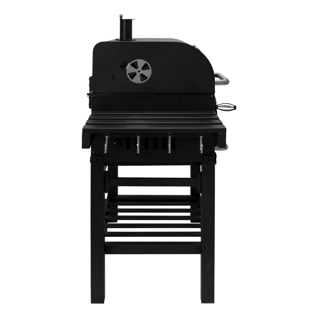 Gril barbecue et fumoir XL en métal noir, avec une surface de cuisson en acier et un design robuste, idéal pour les repas en plein air