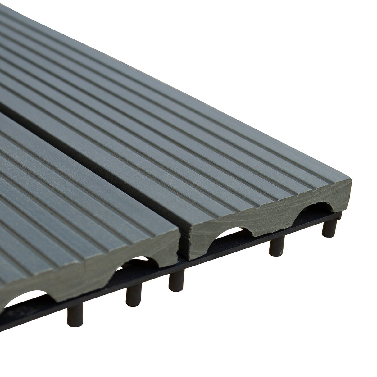 Dalles en bois composite gris de 30 x 30 cm, surface striée, résistantes aux intempéries, parfaites pour terrasses et jardins
