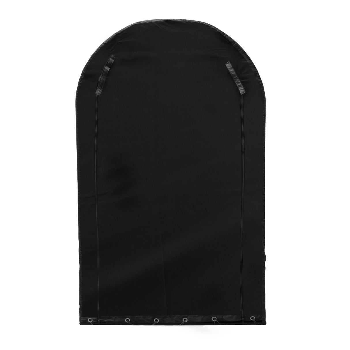 Tente garage pour vélo en tissu noir résistant, forme rectangulaire avec bords arrondis et œillets en bas pour fixation sécurisée