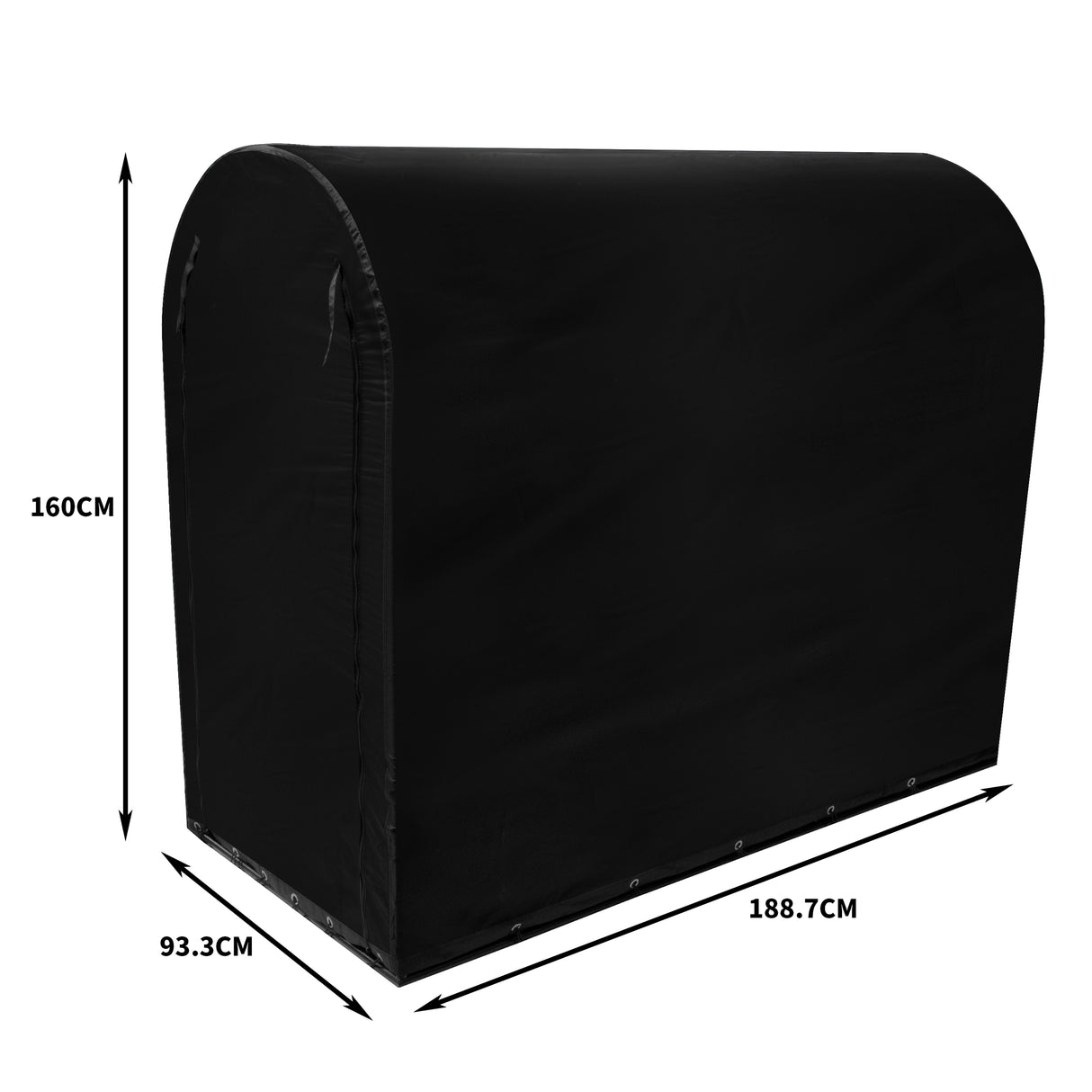 Tente garage pour vélo en tissu noir, forme rectangulaire avec des dimensions de 188,7 cm de long et 160 cm de haut, résistante aux intempéries