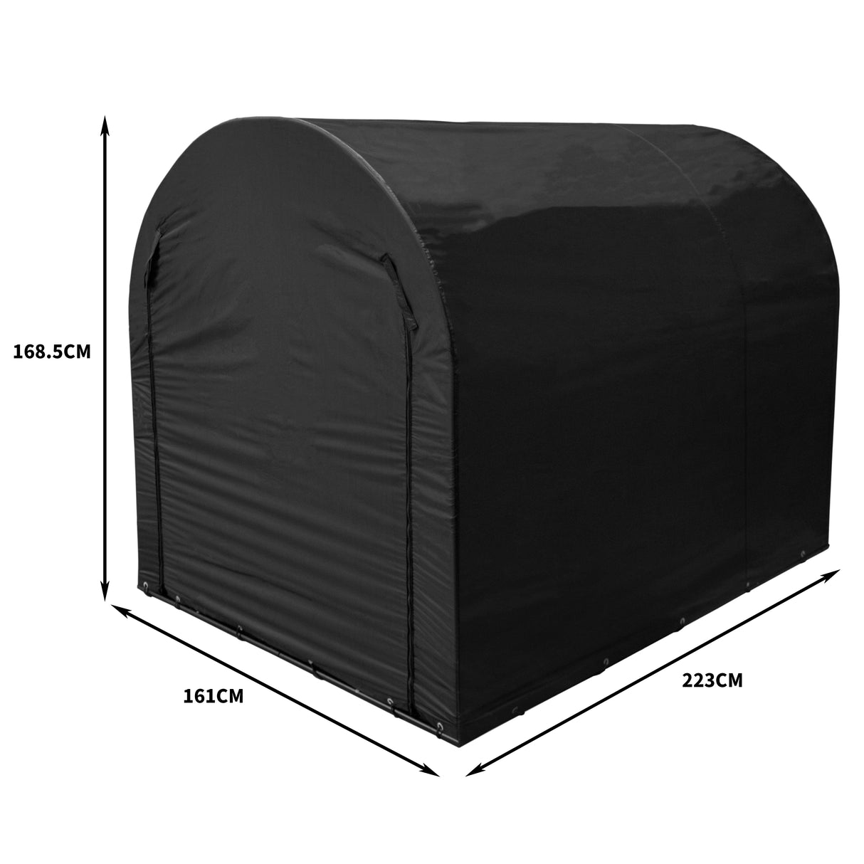Tente garage XL pour vélo en toile noire, forme arrondie, dimensions 161x223x168,5 cm, idéale pour protéger les vélos des intempéries