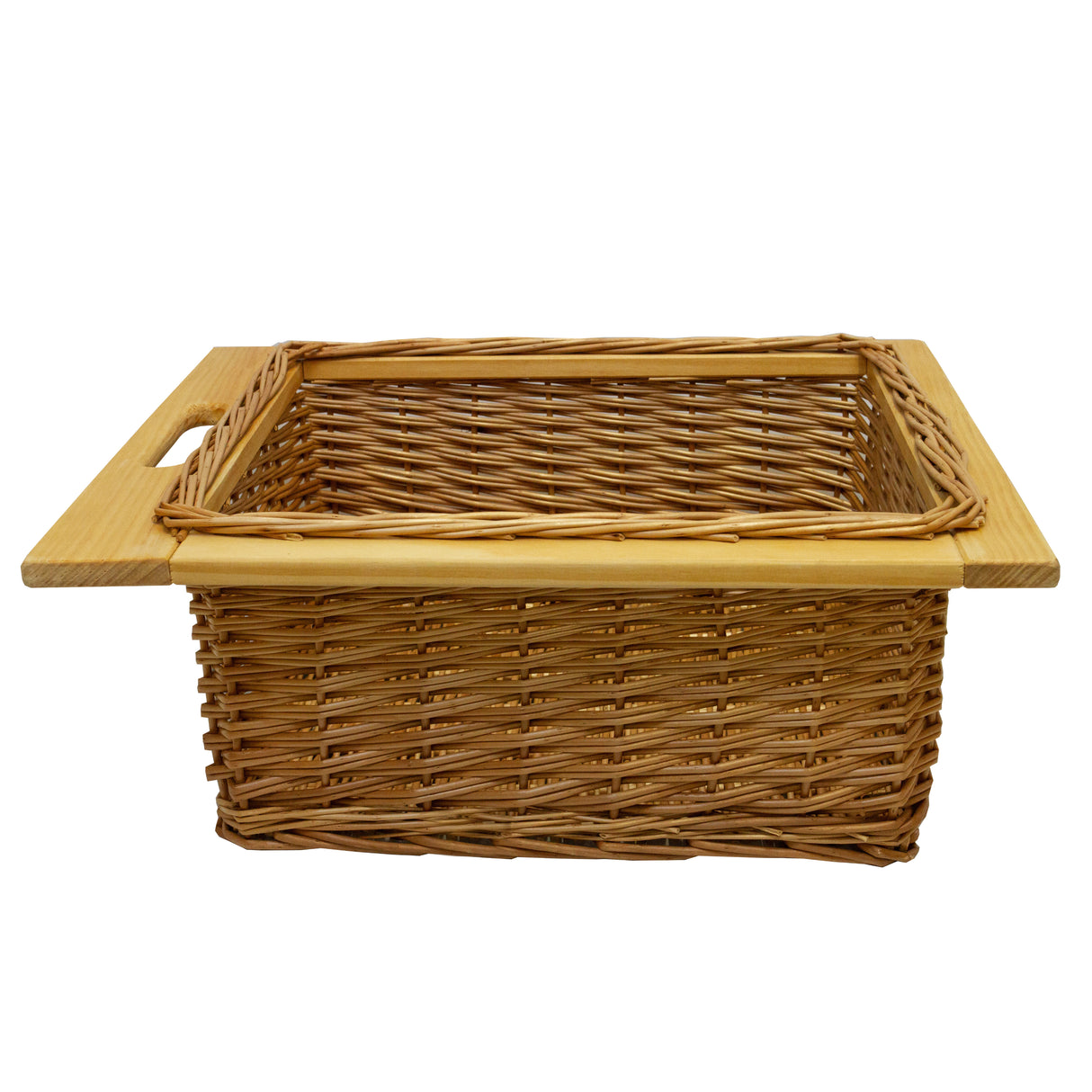 Paniers coulissants en pin de 500 mm, tressés avec une finition naturelle, poignées en bois, parfaits pour le rangement élégant