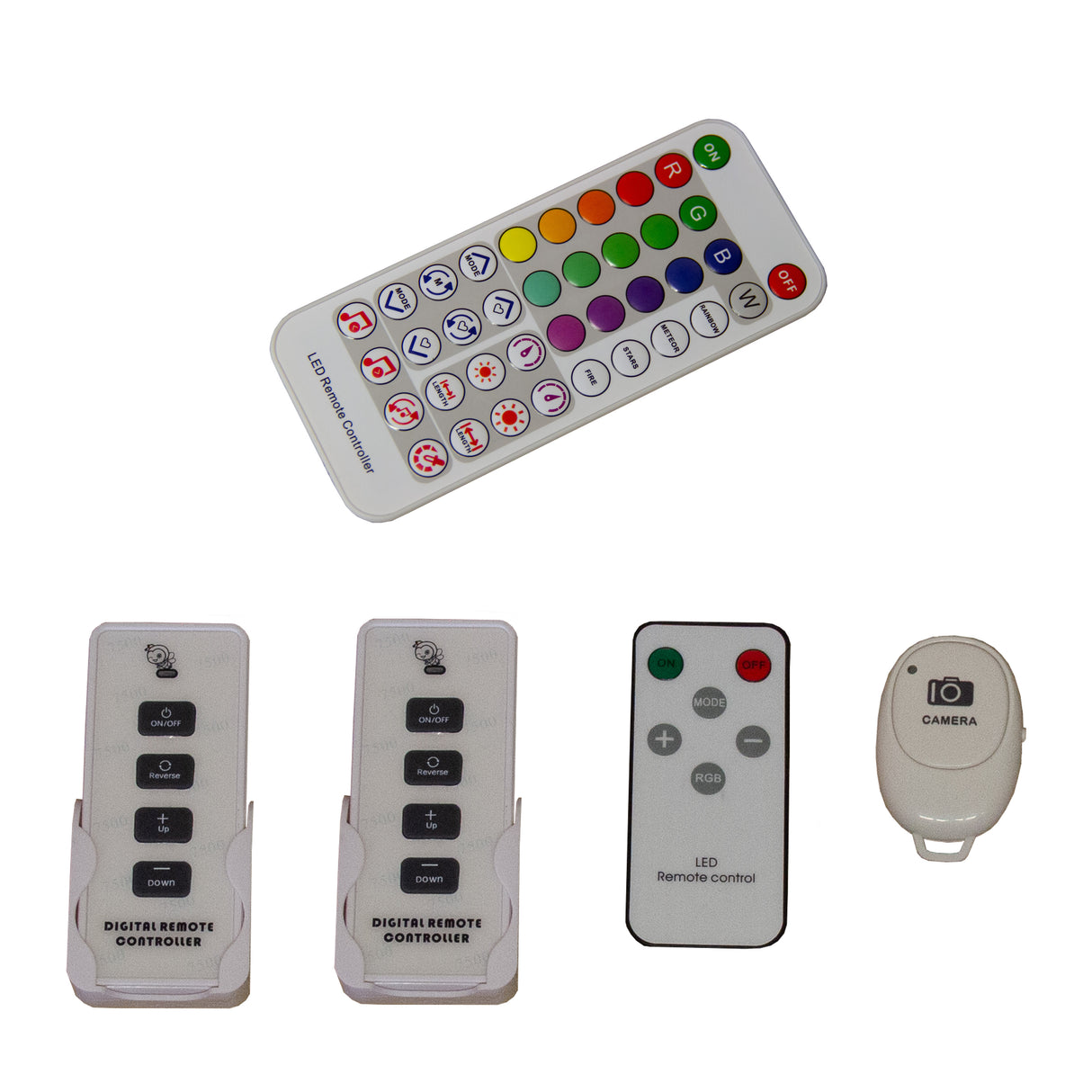 Télécommande et accessoires pour plateforme à selfies rotatif 360°, incluant plusieurs boutons colorés et un design compact et ergonomique