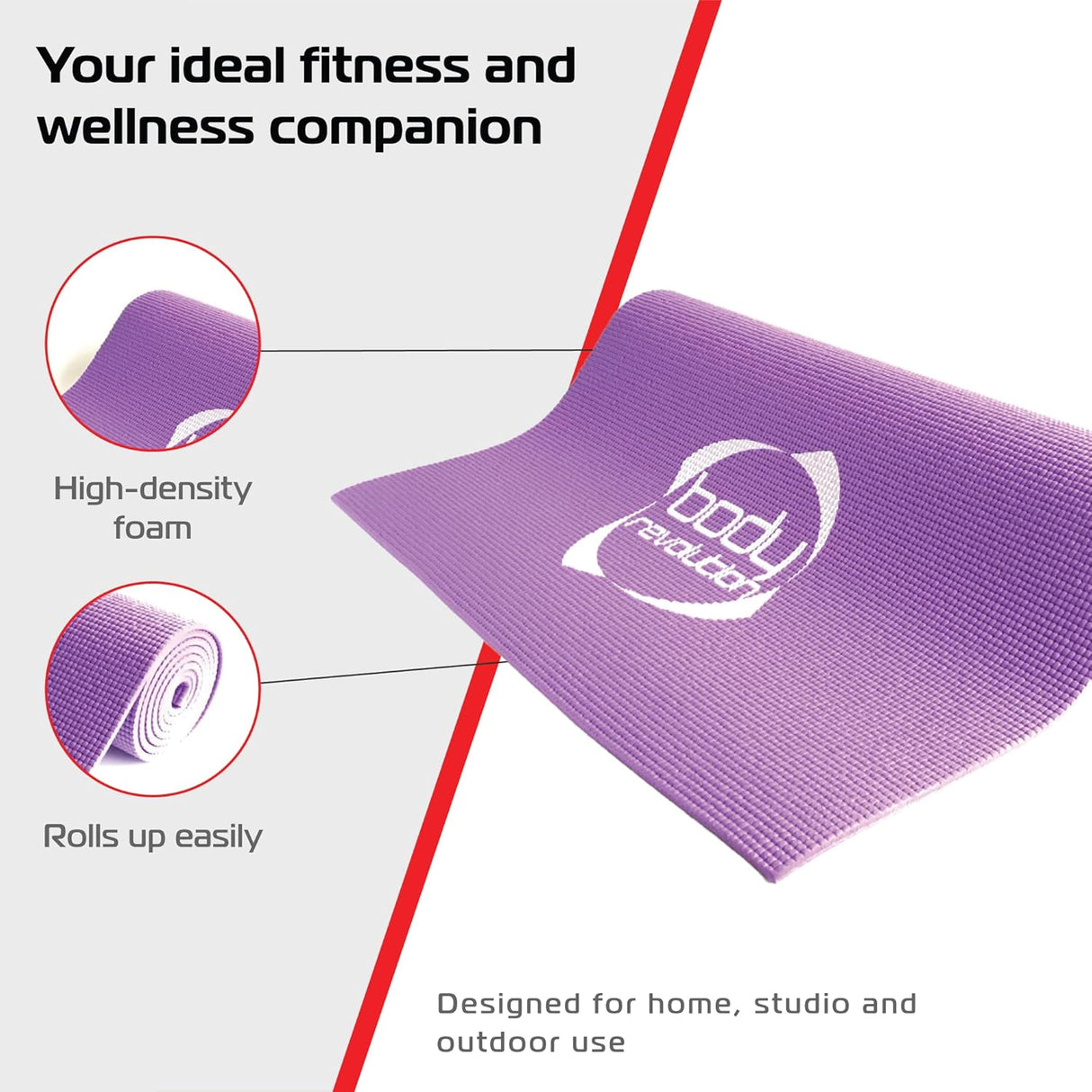 Tapis de yoga violet en mousse haute densité, texturé, facile à rouler, idéal pour les séances à domicile, en studio ou en extérieur