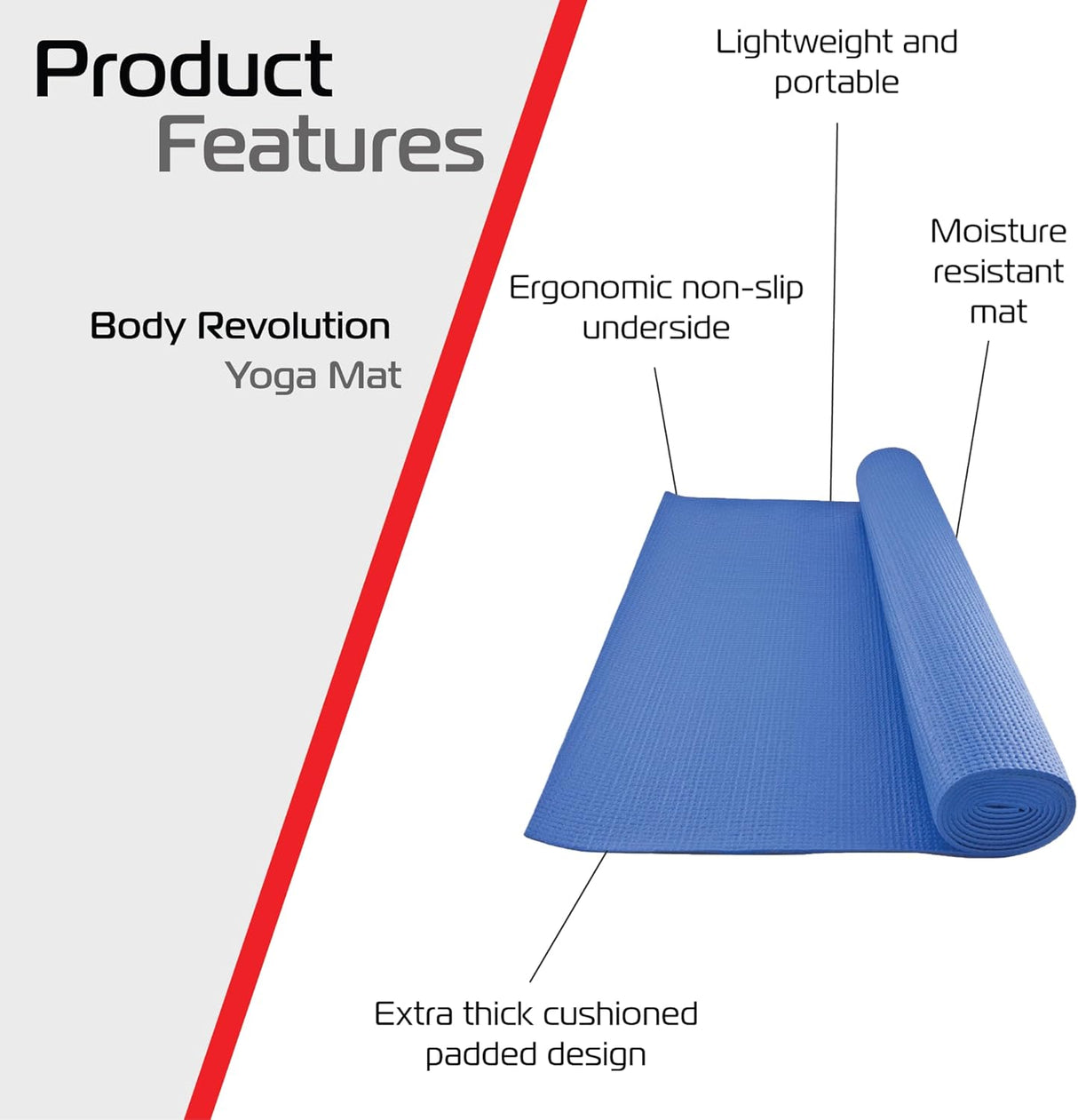 Tapis de yoga bleu, léger et portable, avec une surface texturée antidérapante et une conception rembourrée épaisse pour le confort