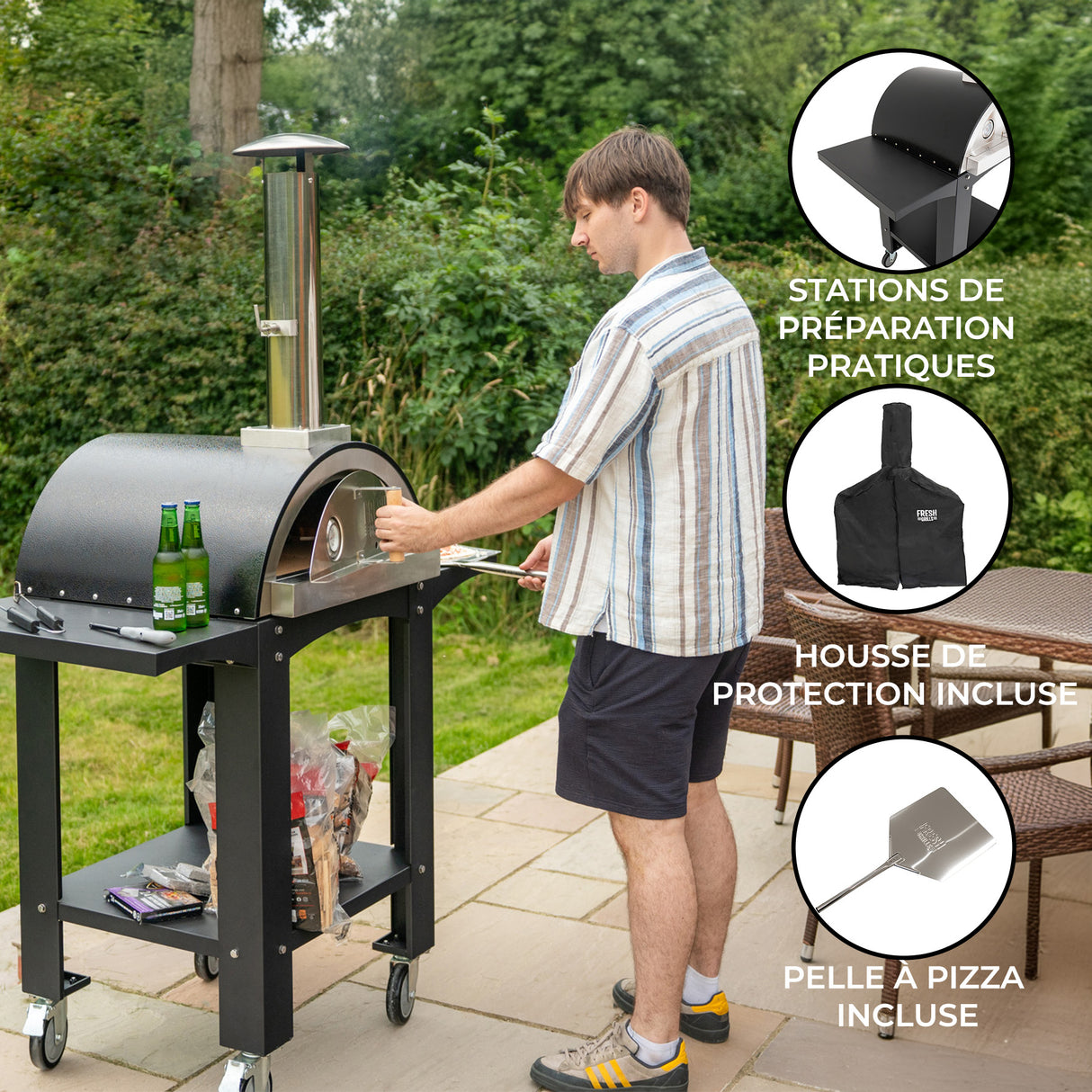 Four à Pizza d'Extérieur XL avec Plan de Travail Intégré