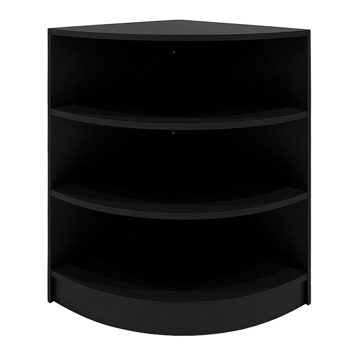 Comptoir de vente à LED Demeter en noir, design moderne avec trois étagères courbées, finition mate et angles arrondis