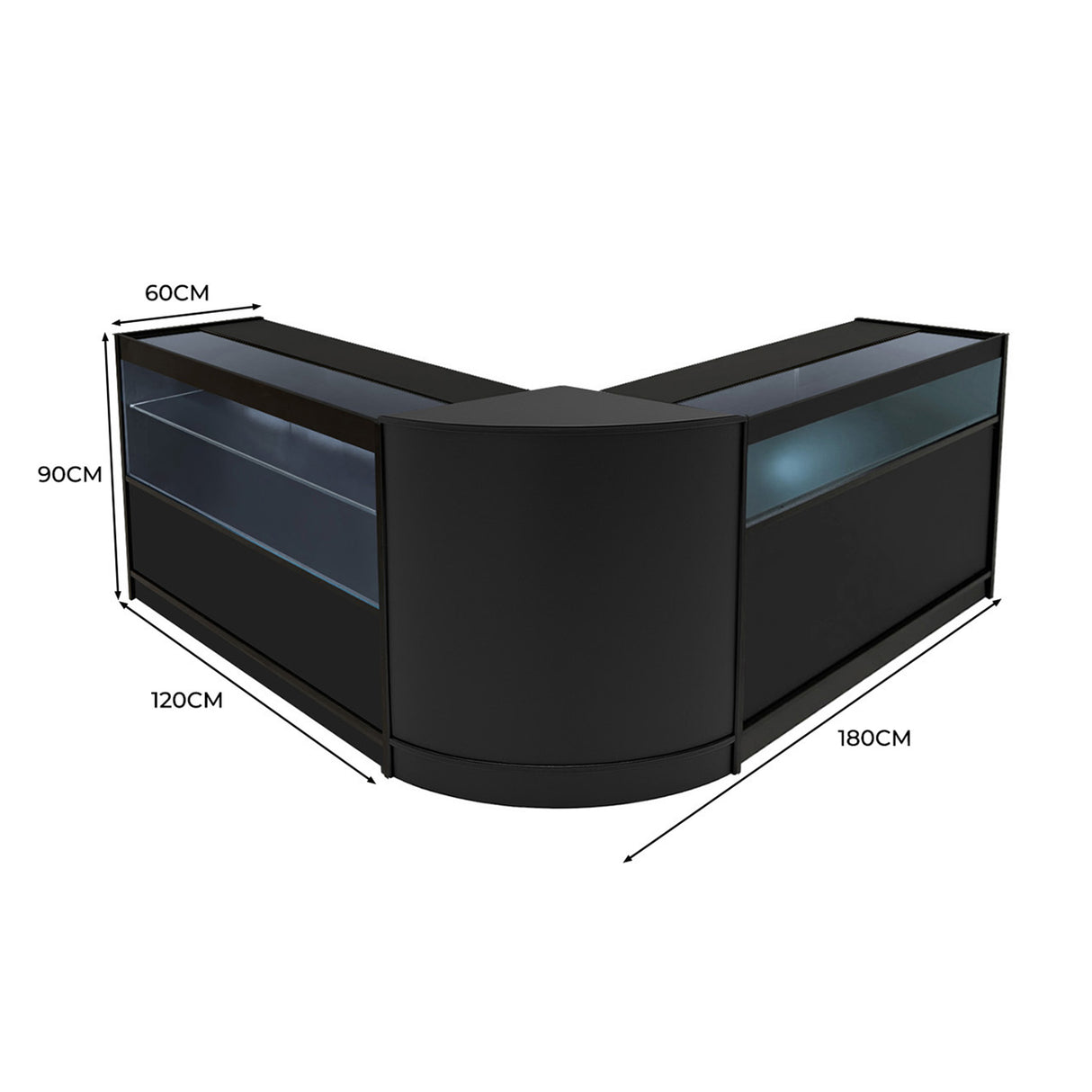 Comptoirs de Vente à LED Ensemble Adonis - Noir CM60, B1200, C1200