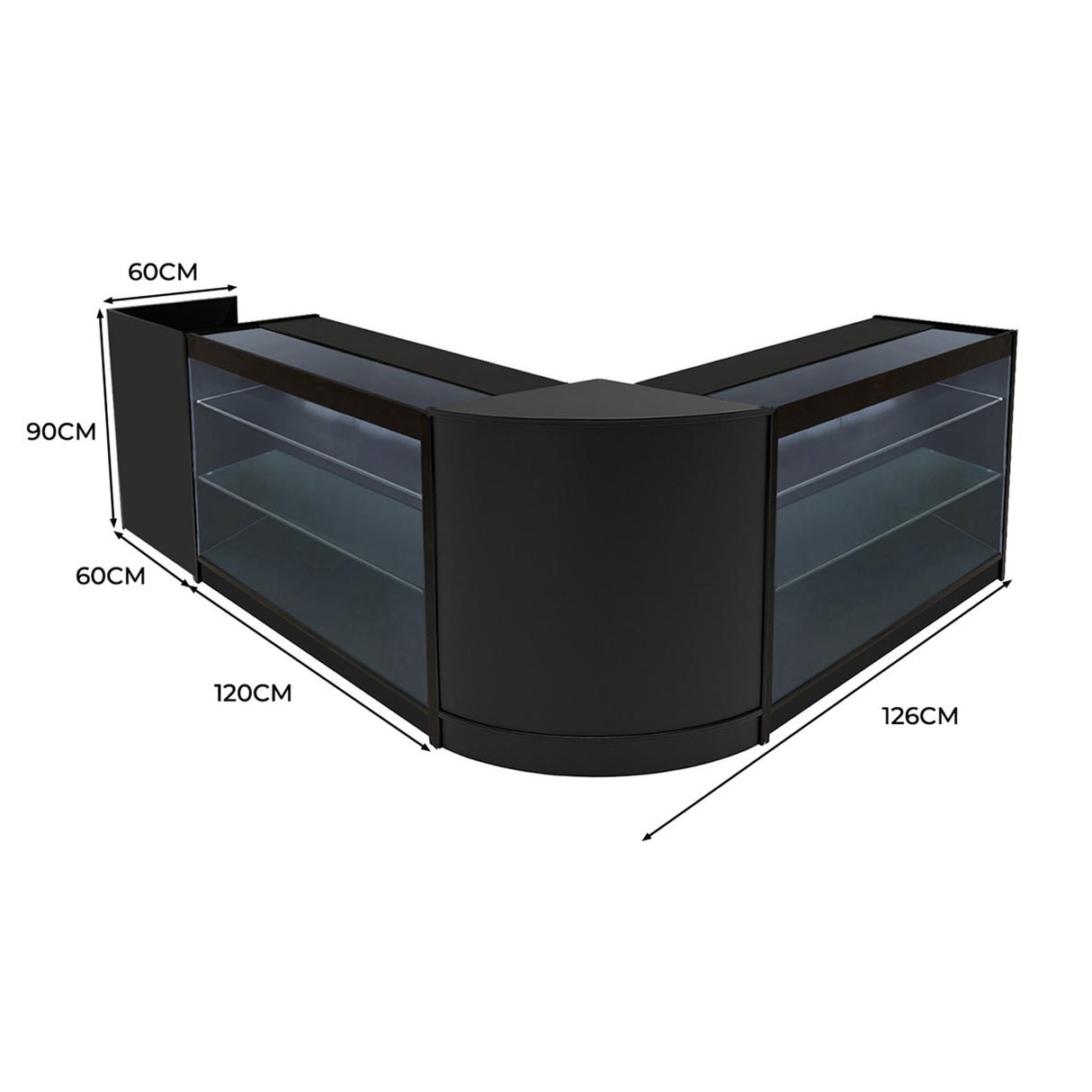 Comptoirs de Vente à LED Ensemble Aries - Noir CM60, TB60, 2 x K1200