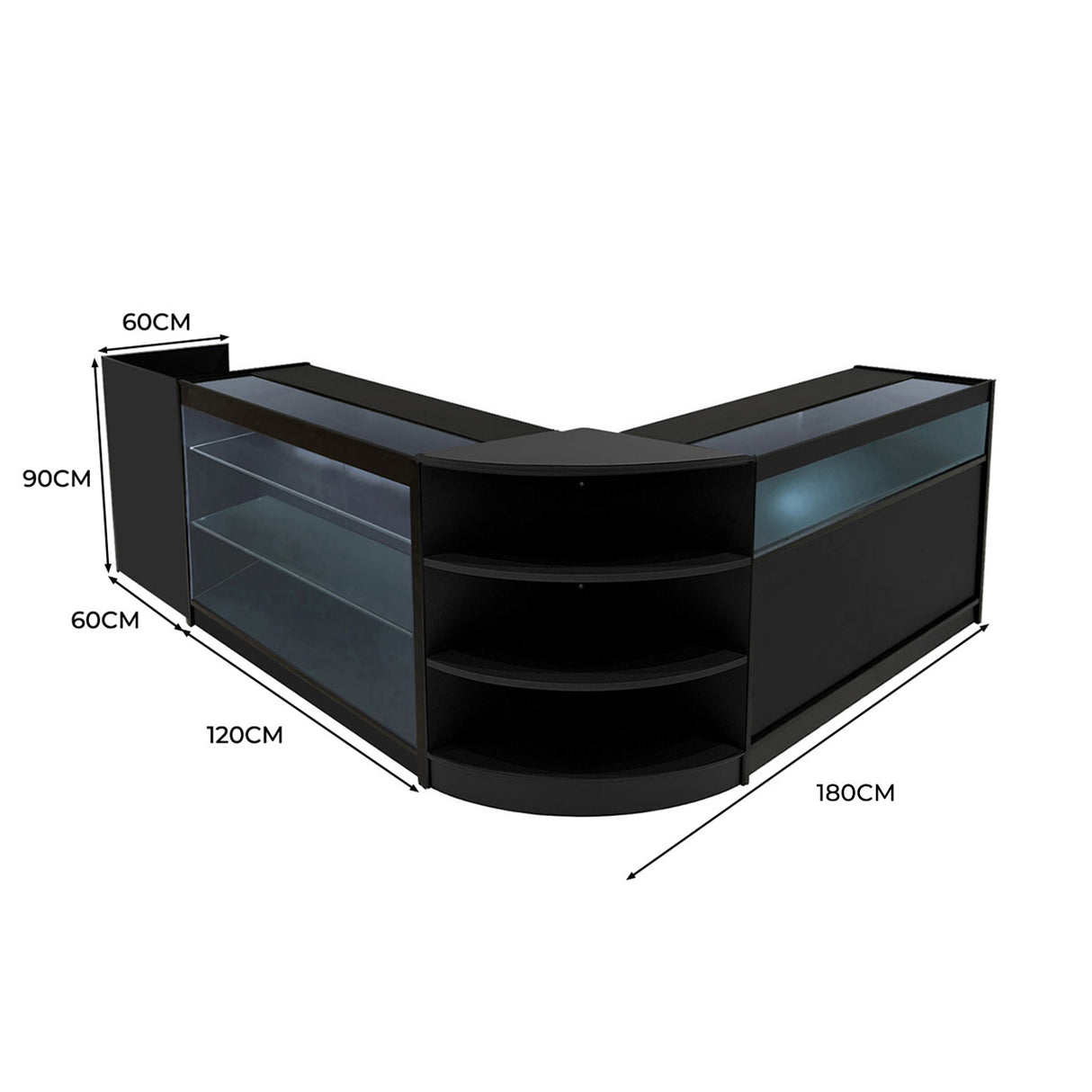 Comptoirs de Vente à LED Ensemble Hyperion - Noir LM60, B1200, K1200, TB60