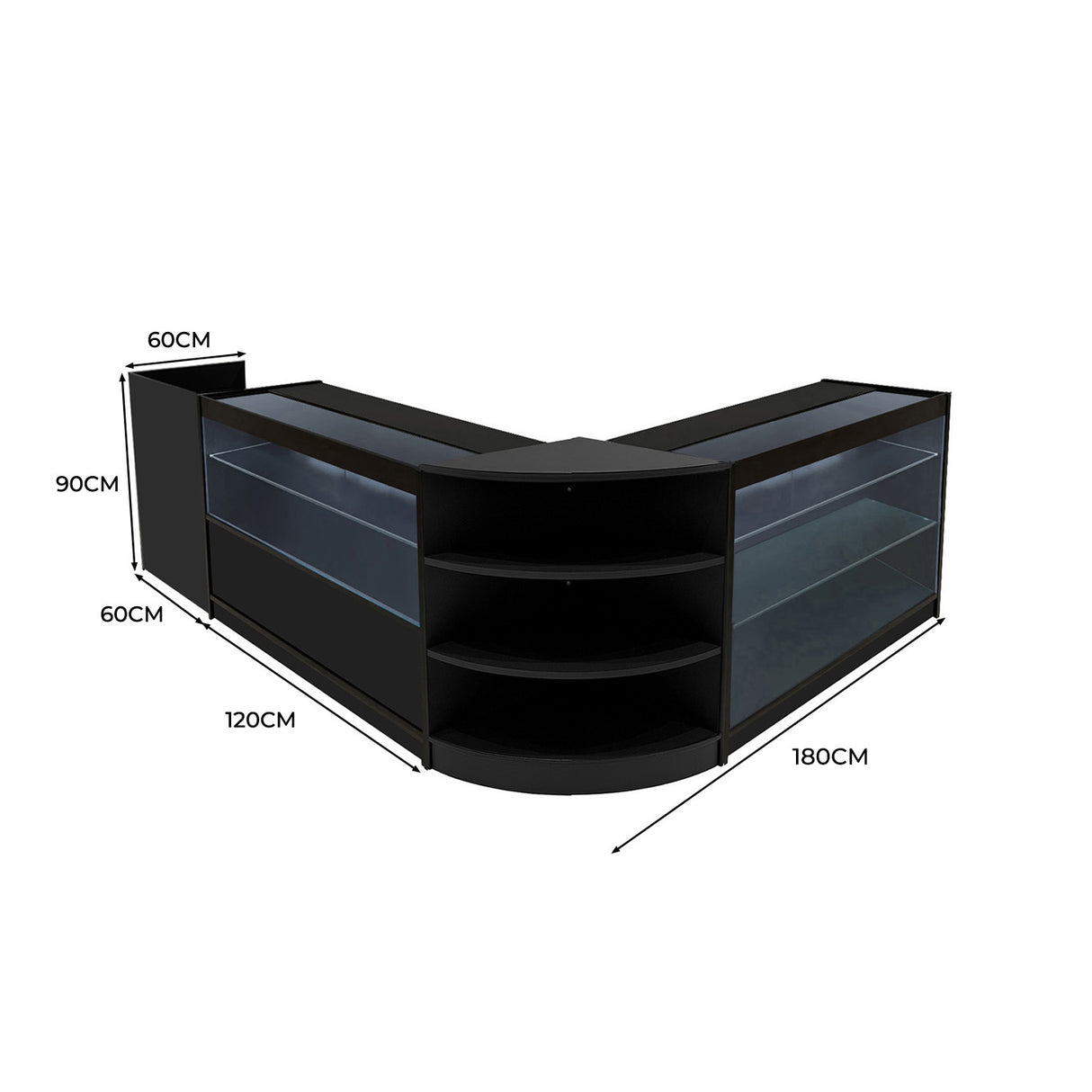 Comptoirs de Vente à LED Ensemble Theia - Noir LM60, K1200, C1200, TB60