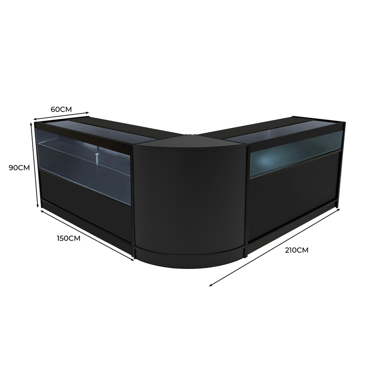 Comptoirs de Vente à LED Ensemble Adonis - Noir CM60, B1500, C1500