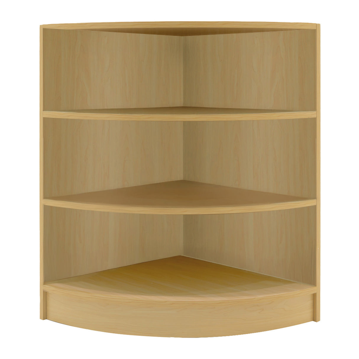 Comptoir de vente à LED en érable clair, design moderne avec quatre étagères ouvertes, finition lisse et angles arrondis
