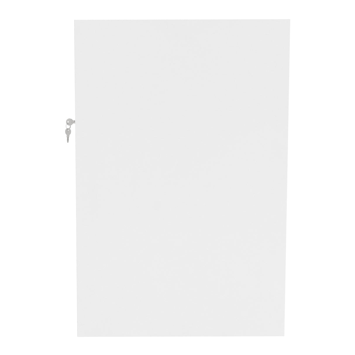 Comptoir de vente à LED Harmonia en blanc, surface lisse et brillante, avec une porte verrouillable et un design moderne et épuré