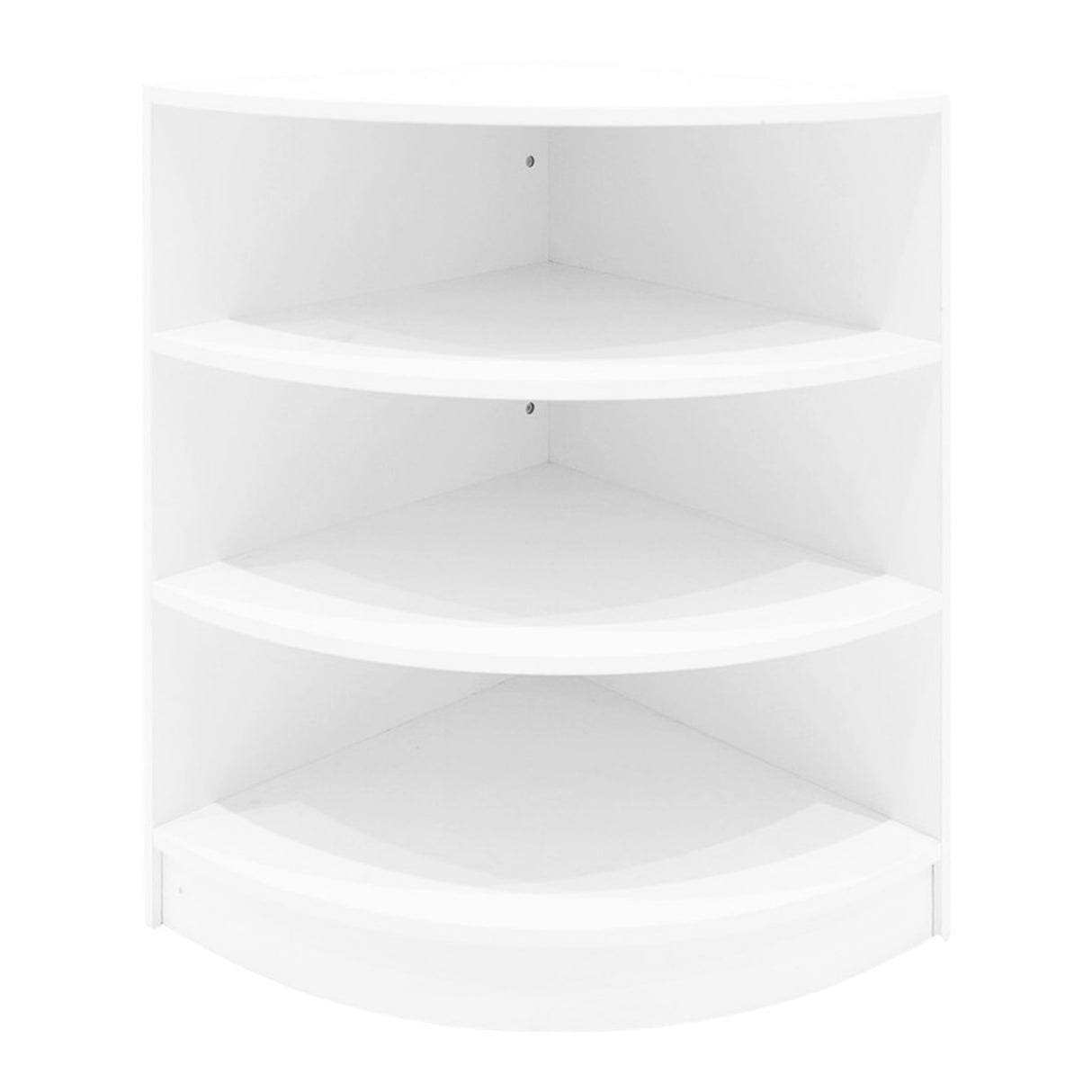Comptoir de vente à LED Calliope en blanc, avec quatre étagères courbées, finition lisse et moderne, idéal pour les espaces commerciaux