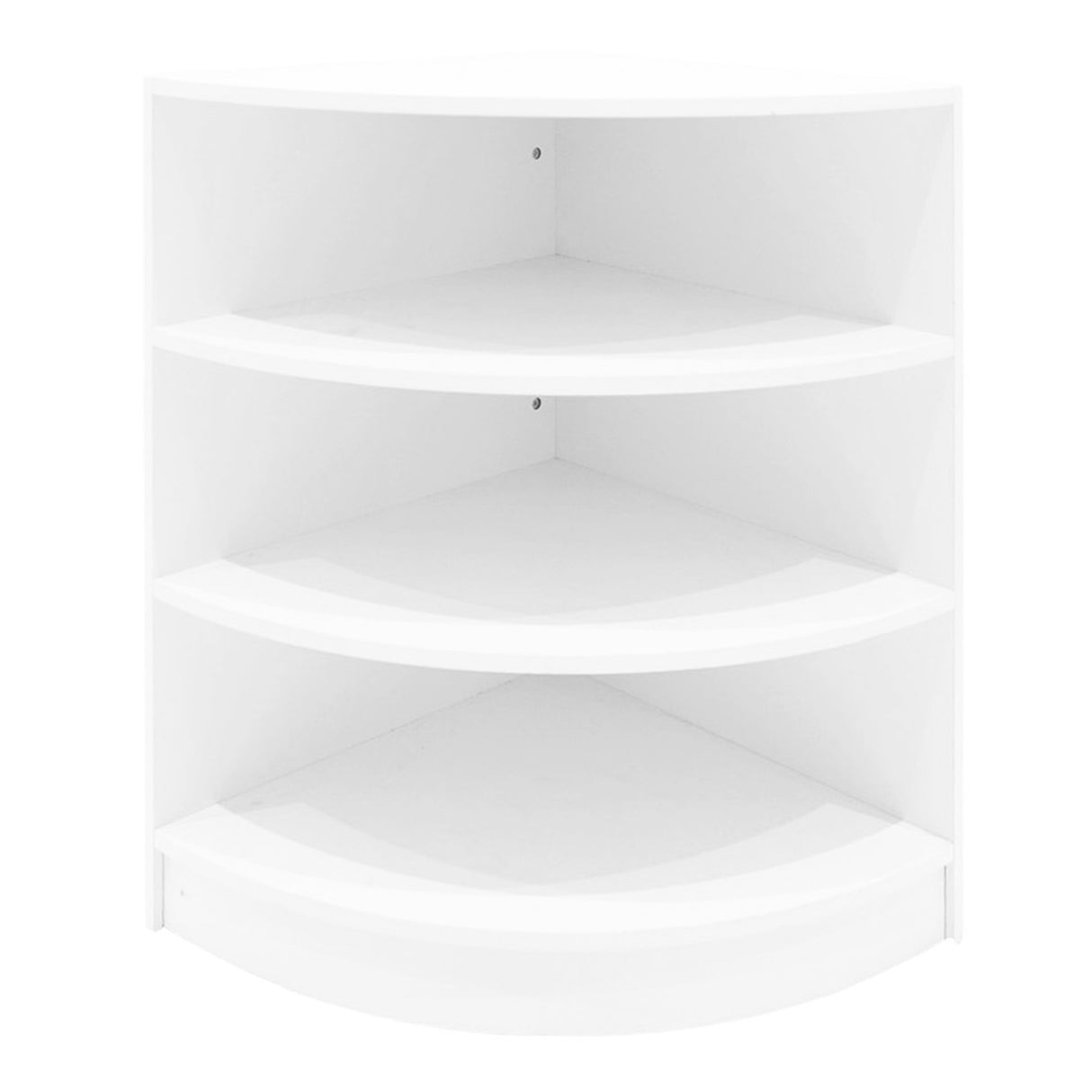 Comptoir de vente à LED Harmonia en blanc, avec trois étagères courbées et une finition lisse, idéal pour l'affichage de produits