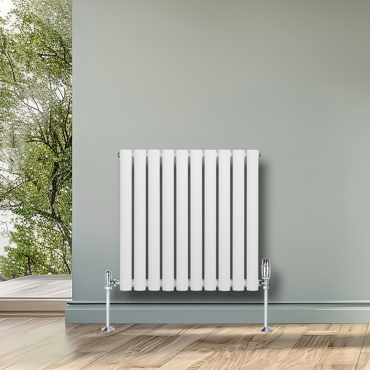 Radiateur à Colonnes Ovales & Vannes, 1 Panneau - 600 x 600 mm - Blanc