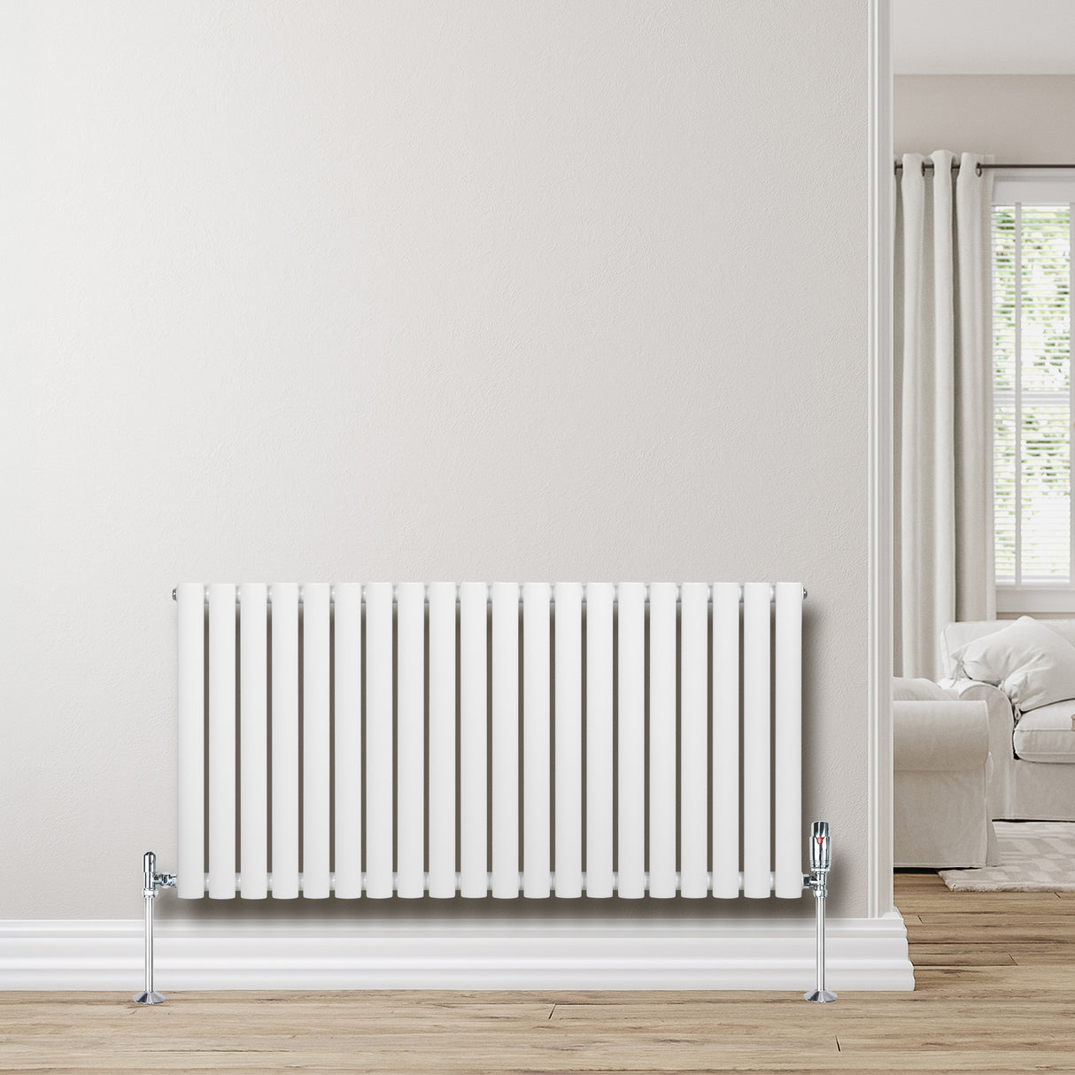 Radiateur à Colonnes Ovales & Vannes, 1 Panneau - 600 x 1200 mm - Blanc