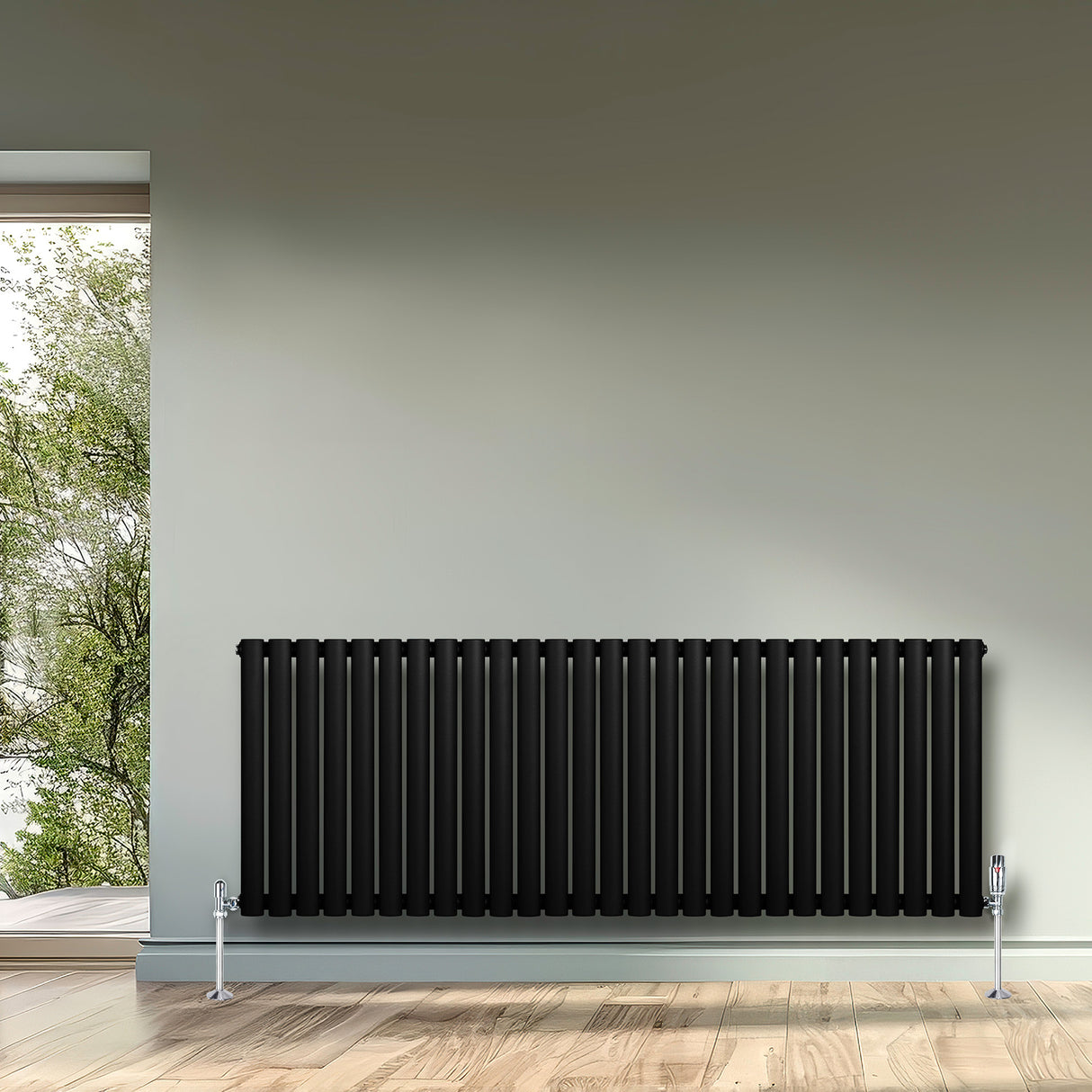 Radiateur à Colonnes Ovales & Vannes, 1 Panneau - 600 x 1620 mm - Noir
