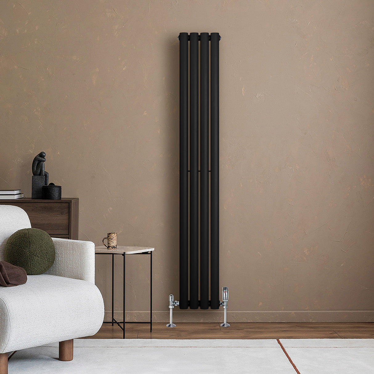 Radiateur à Colonnes Ovales & Vannes, 1 Panneau - 1600 x 240 mm - Noir